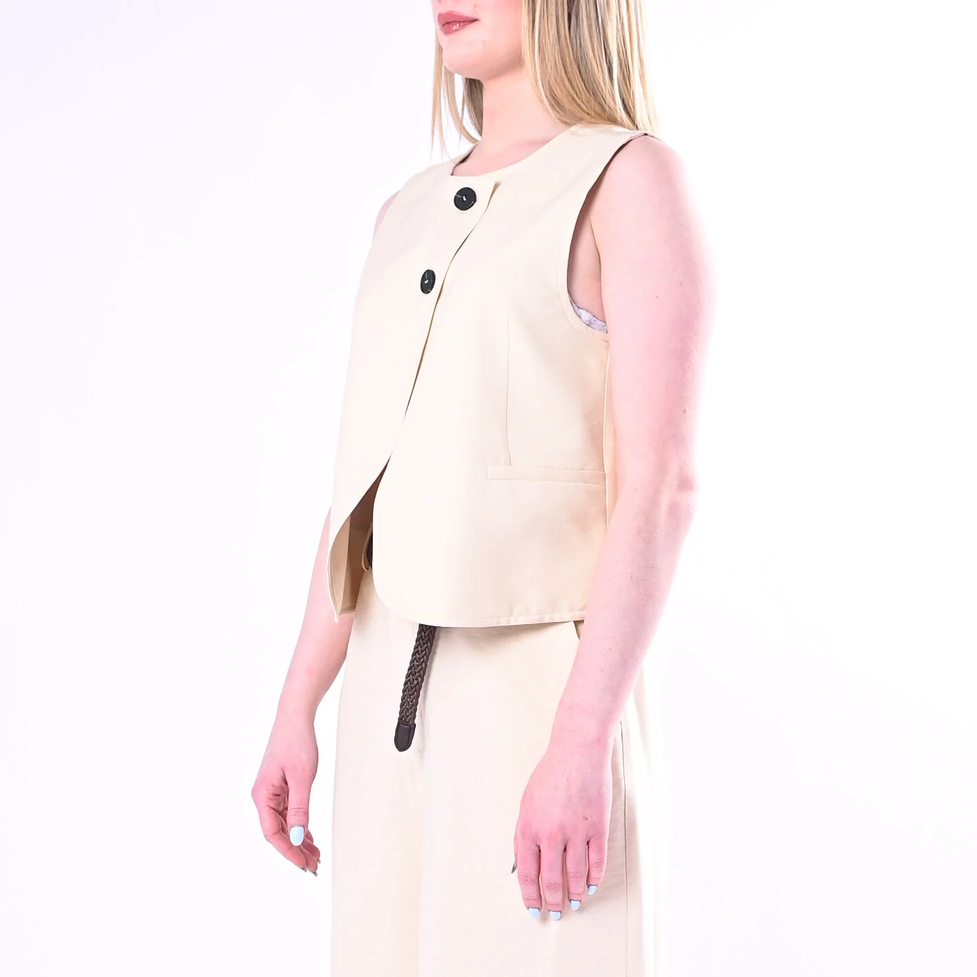 HAVEONE - GILET DUE BOTTONI IN VISCOSA ART.LNM-Q034/B - BURRO - Image 4