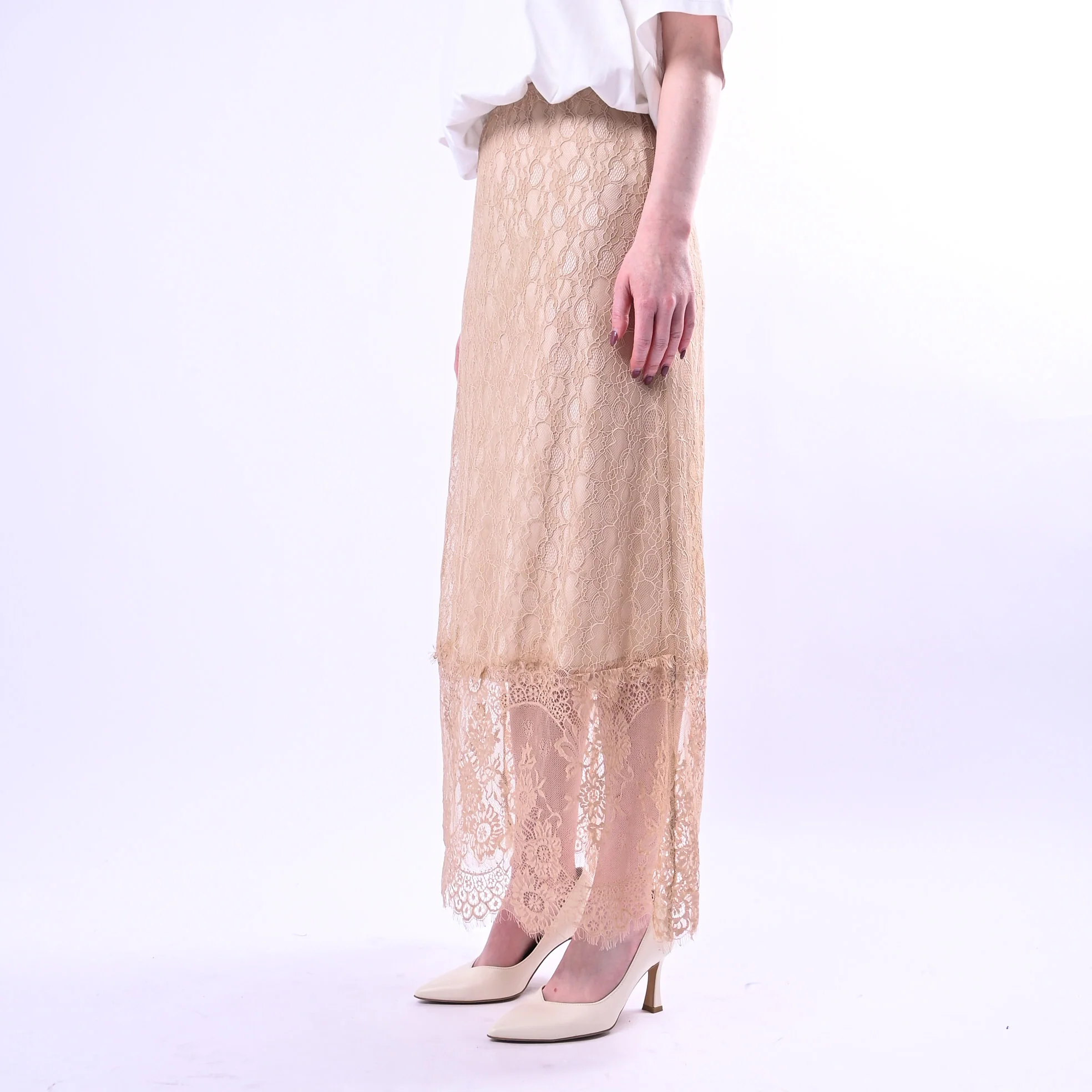HAVEONE - GONNA LUNGA IN PIZZO MACRAME' ART.GJA-Q117/N - NUDE - Image 3