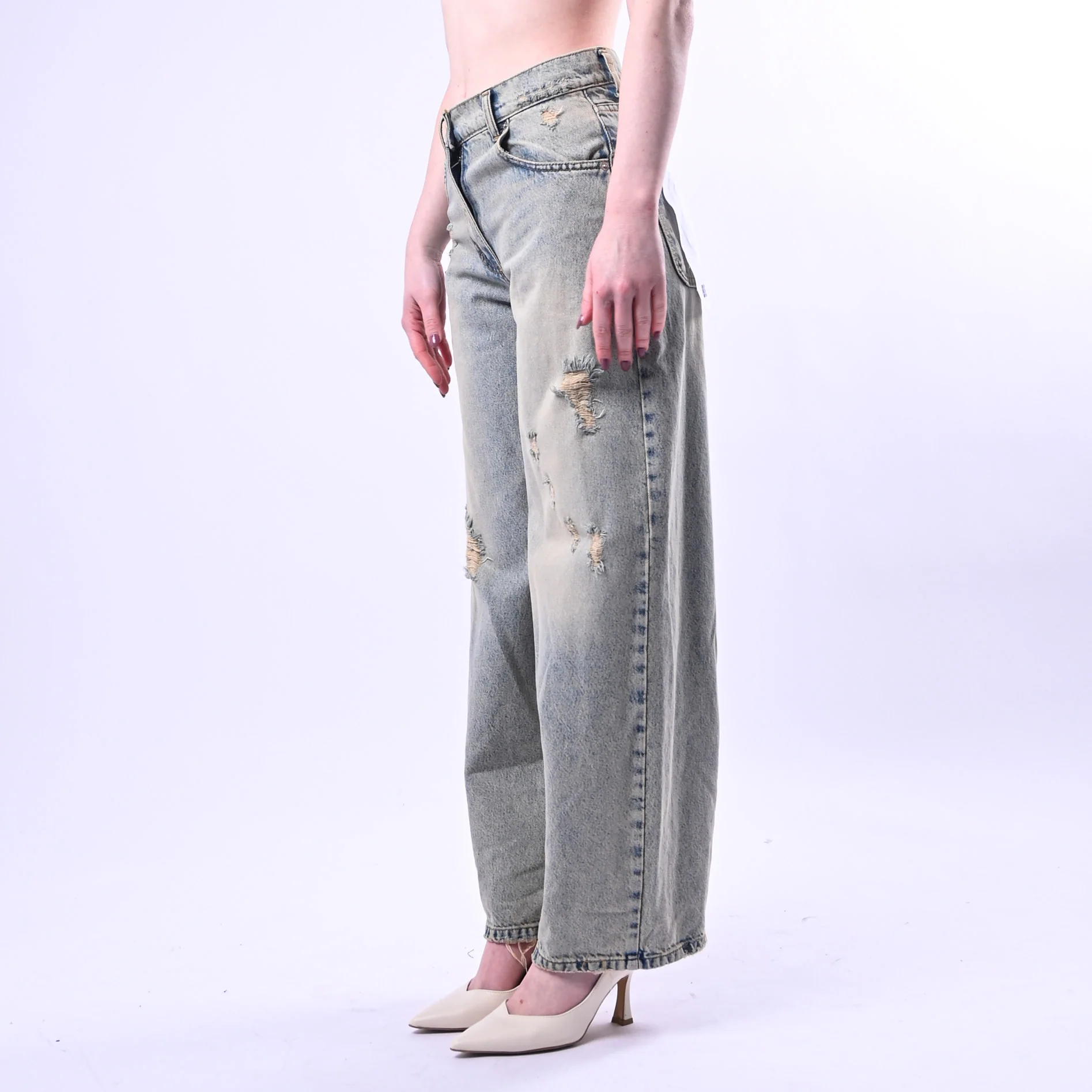 HAVEONE - JEANS BELLA CON ROTTURE ART.PLS-Q026 - LAVAGGIO CHIARO AL THE' - Image 3