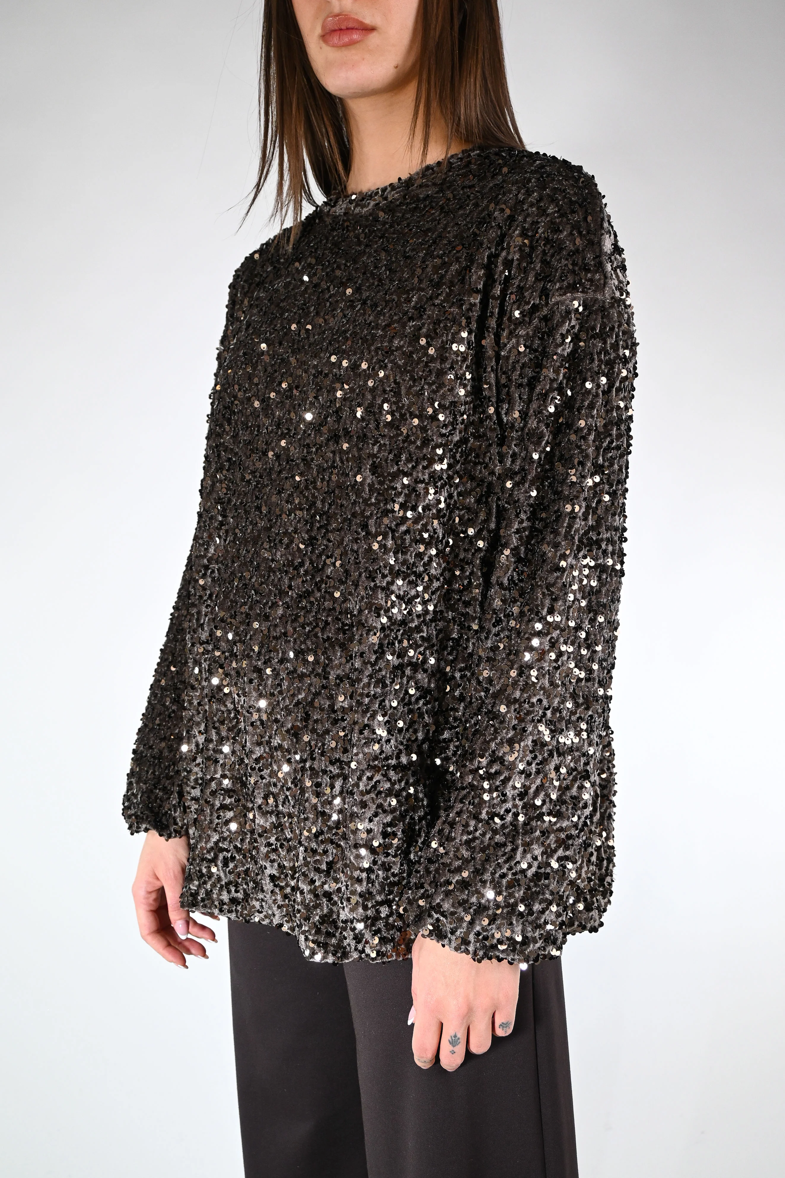HAVEONE - MAGLIA/FELPA OVER CON PAILLETTES ART.FJK-P048 - MORO - Image 3