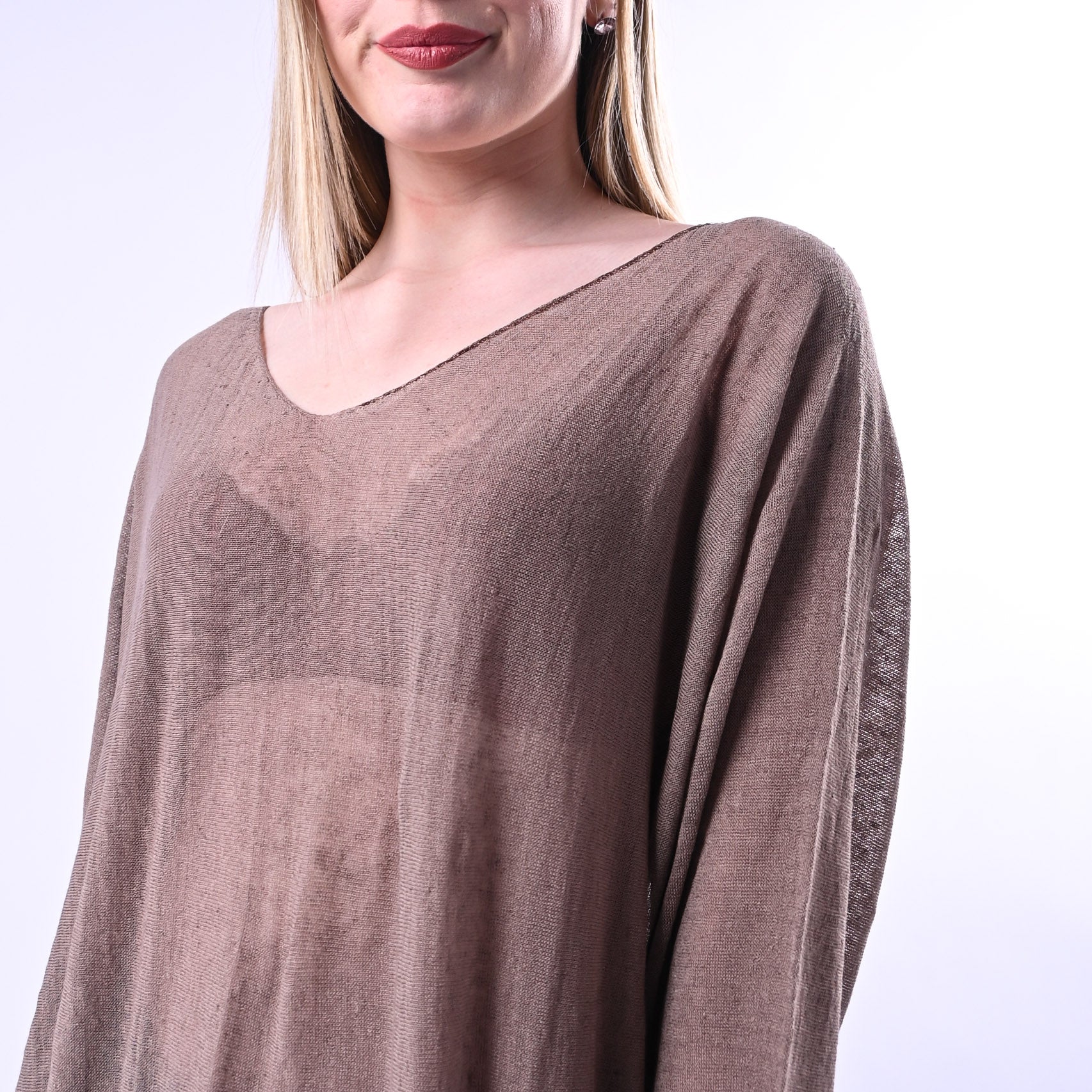 HAVEONE - MAGLIA OVER SCOLLO V IN LINO ART.MMG-Q114/C - CAFFE' - Image 5