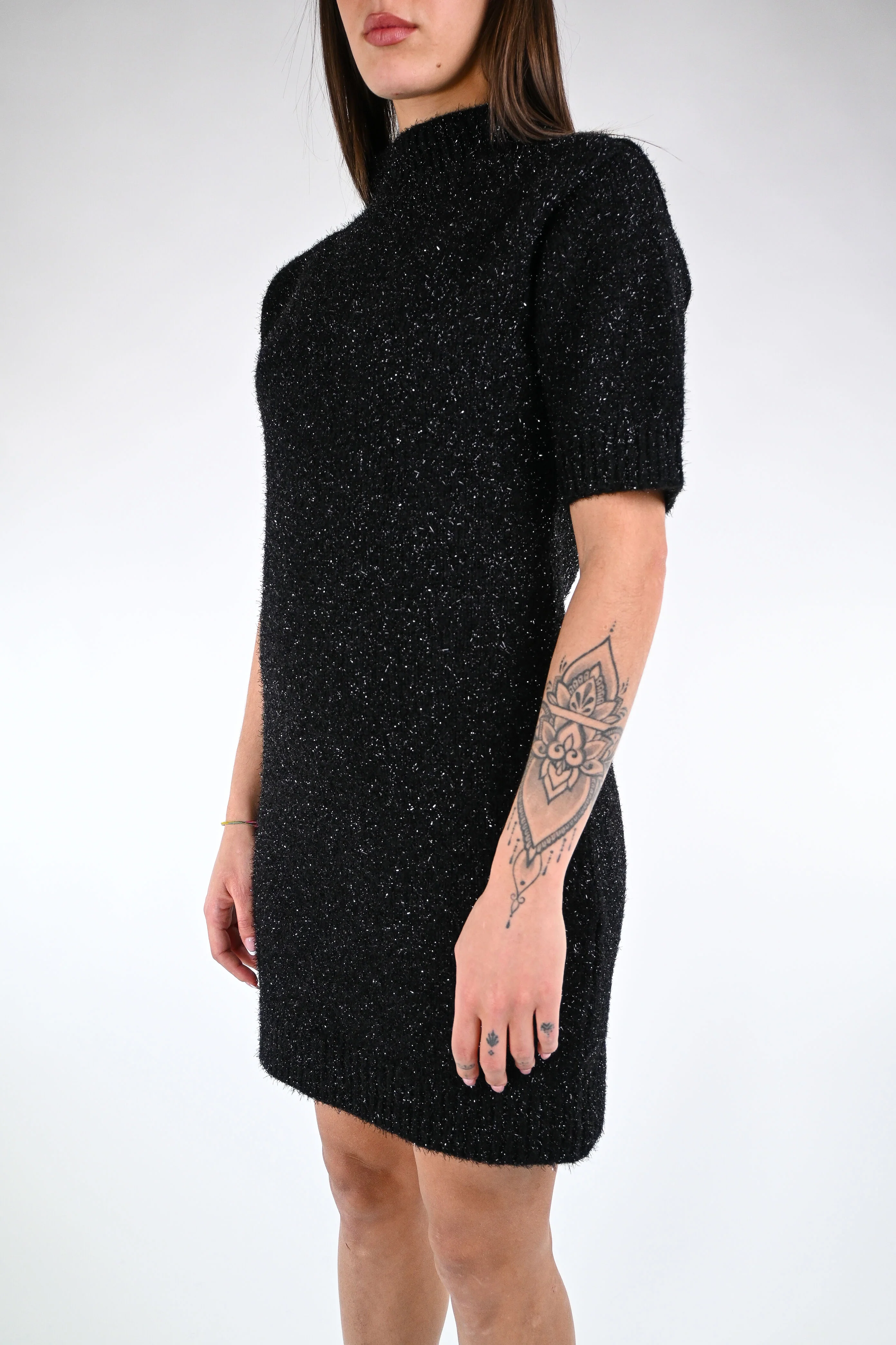 HAVEONE - MINI ABITO COLLO VULCANO LUREX ART.AHO-P108 -NERO - Image 3