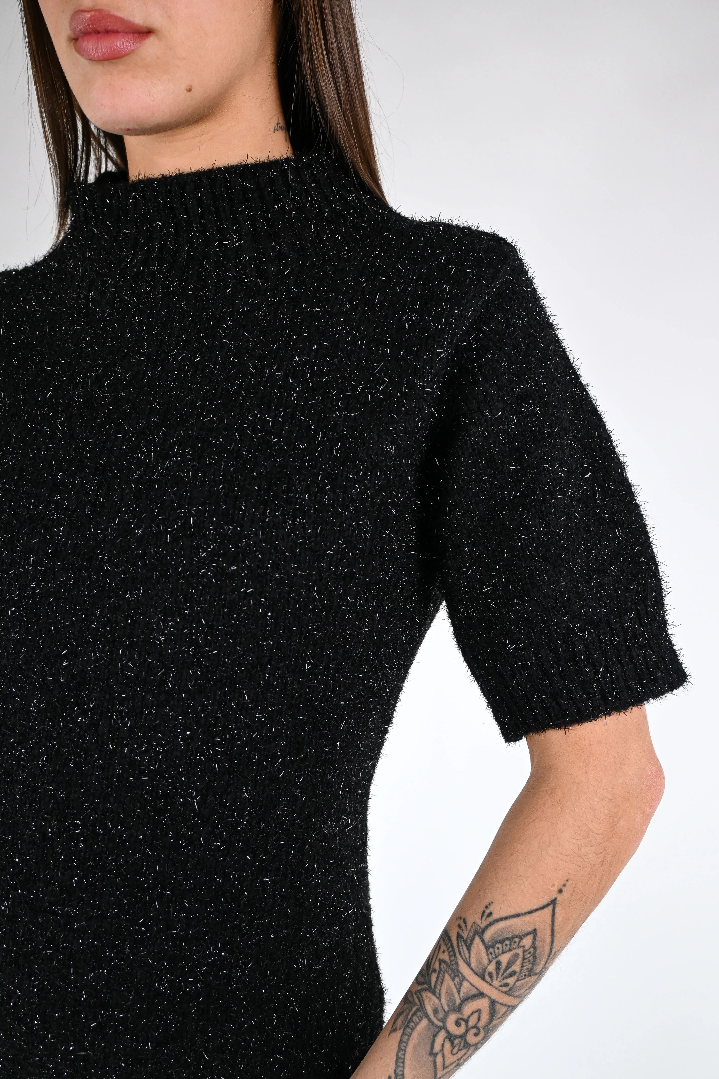 HAVEONE - MINI ABITO COLLO VULCANO LUREX ART.AHO-P108 -NERO - Image 5