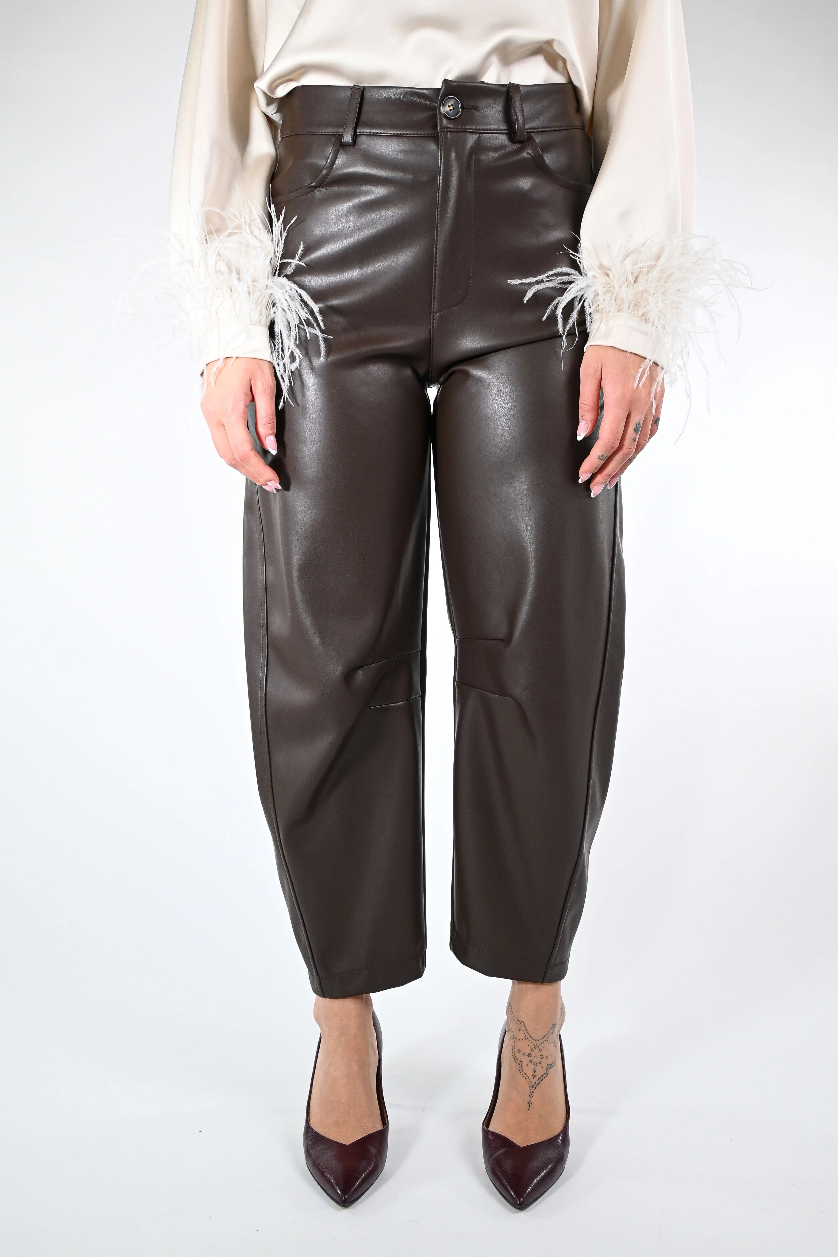 HAVEONE - PANTALONE BALLOON ECOPELLE ART.PVE-P168 - CAFFE' - Image 2