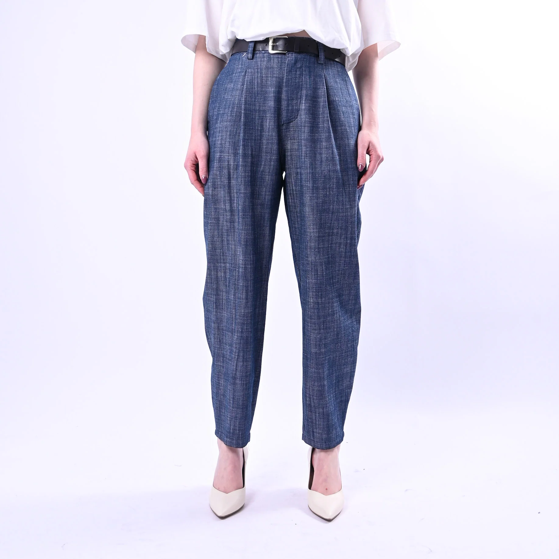 HAVEONE - PANTALONE BALLOON IN CHAMBERAY ART.PMA-Q375 - BLU - Image 2