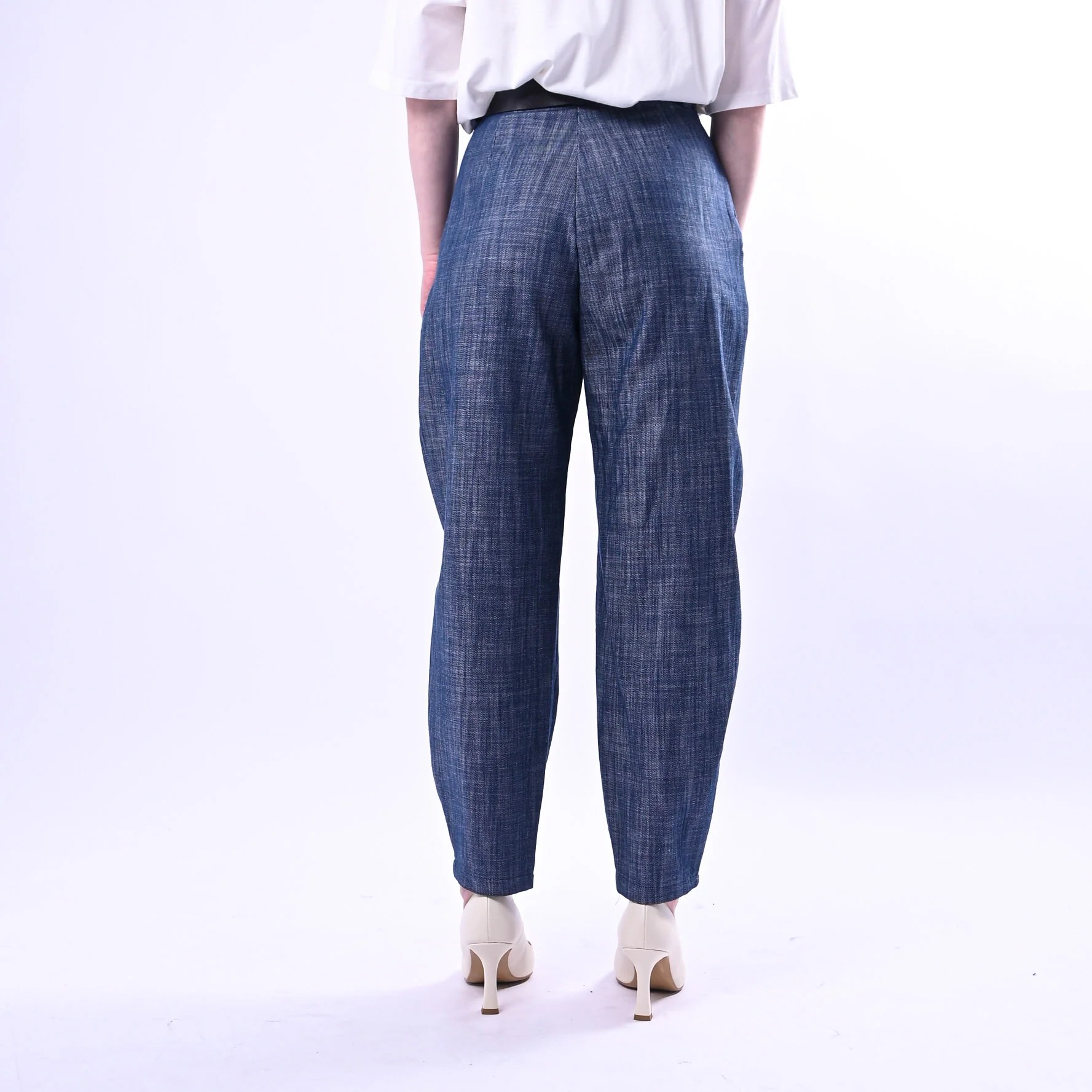 HAVEONE - PANTALONE BALLOON IN CHAMBERAY ART.PMA-Q375 - BLU - Image 4