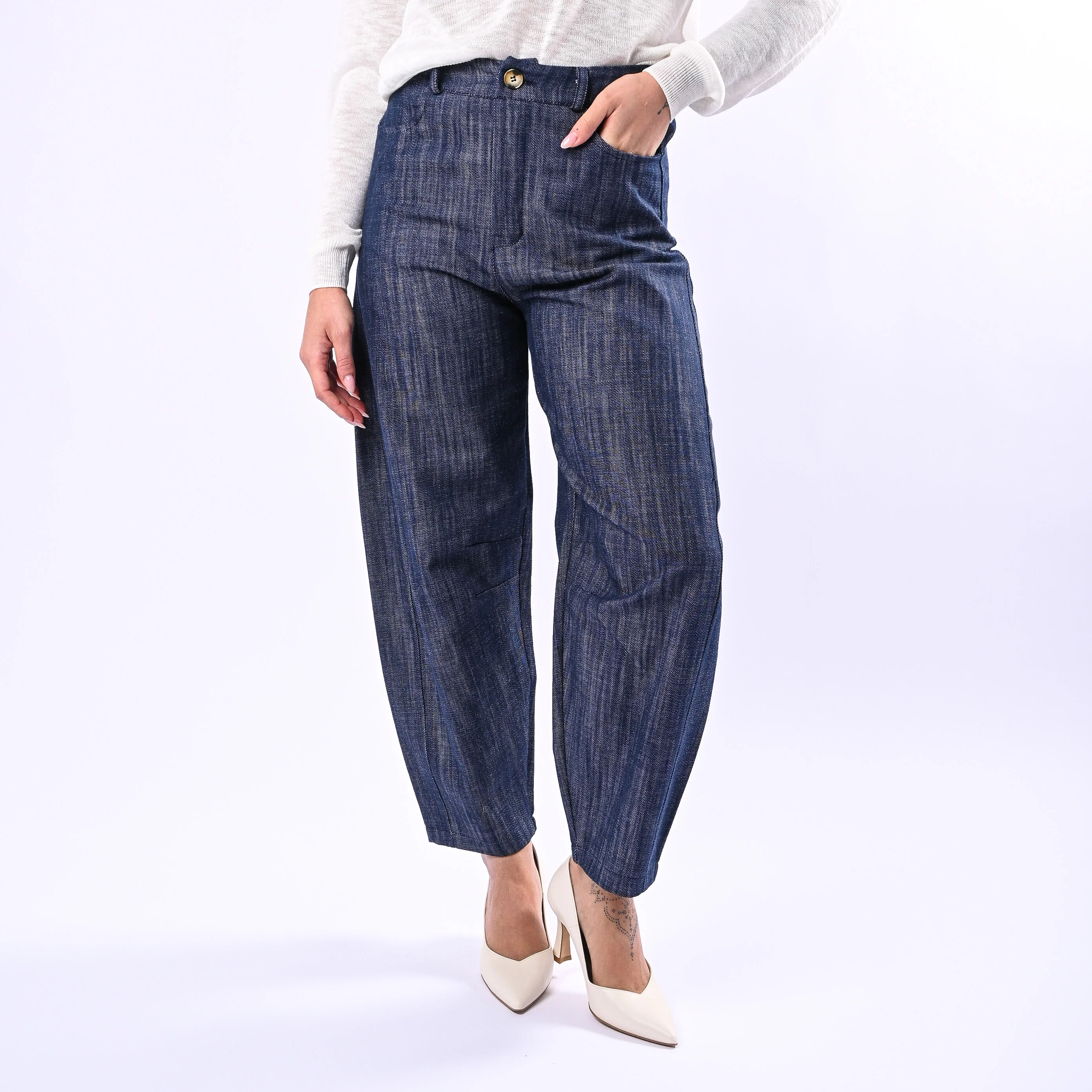 HAVEONE - PANTALONE BALLOON IN CHAMBERAY ART.PNO-Q168 - DENIM SCURO