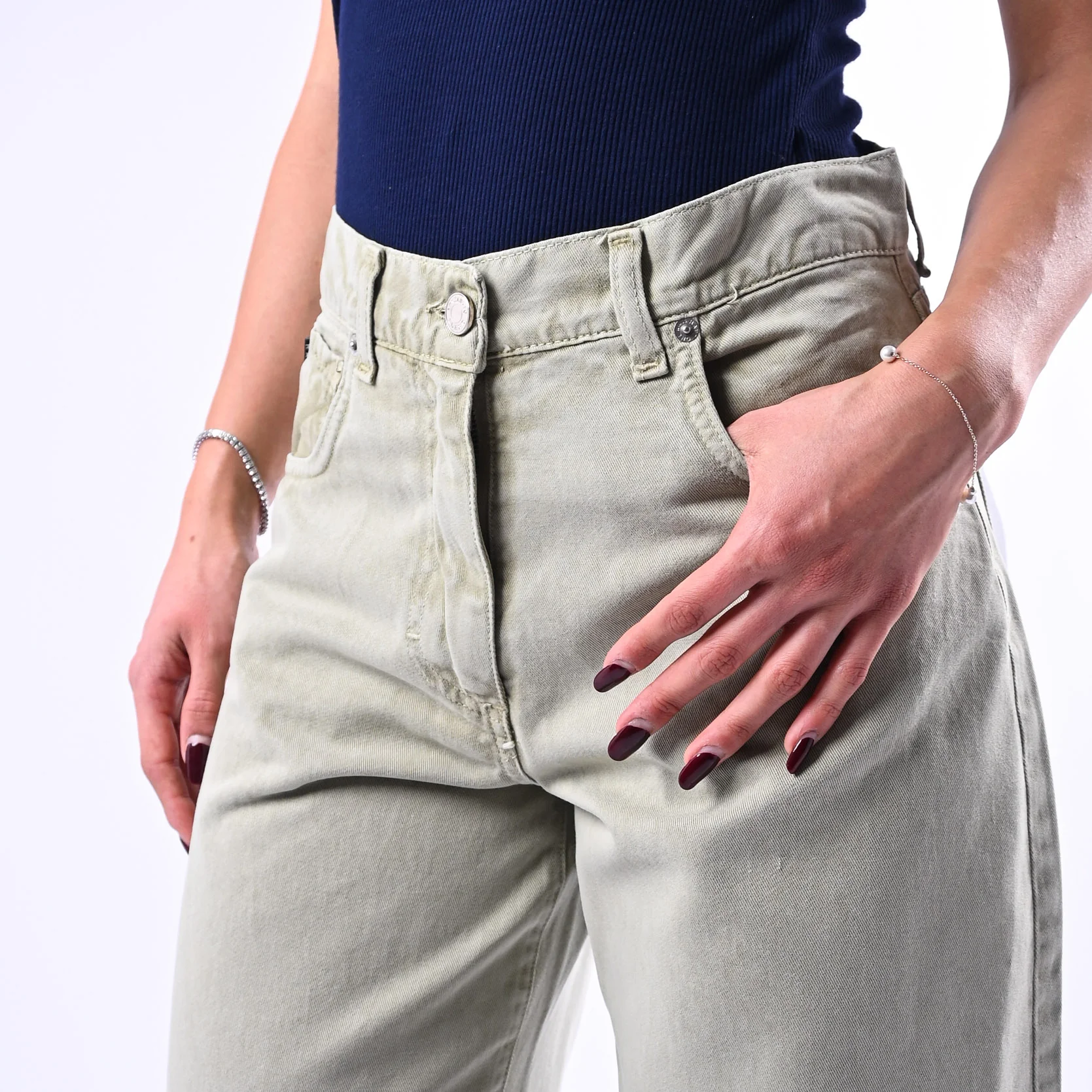 HAVEONE - PANTALONE BELLA IN GABARDIANA ART.PLS-Q030 - VERDE SALVIA - Image 5