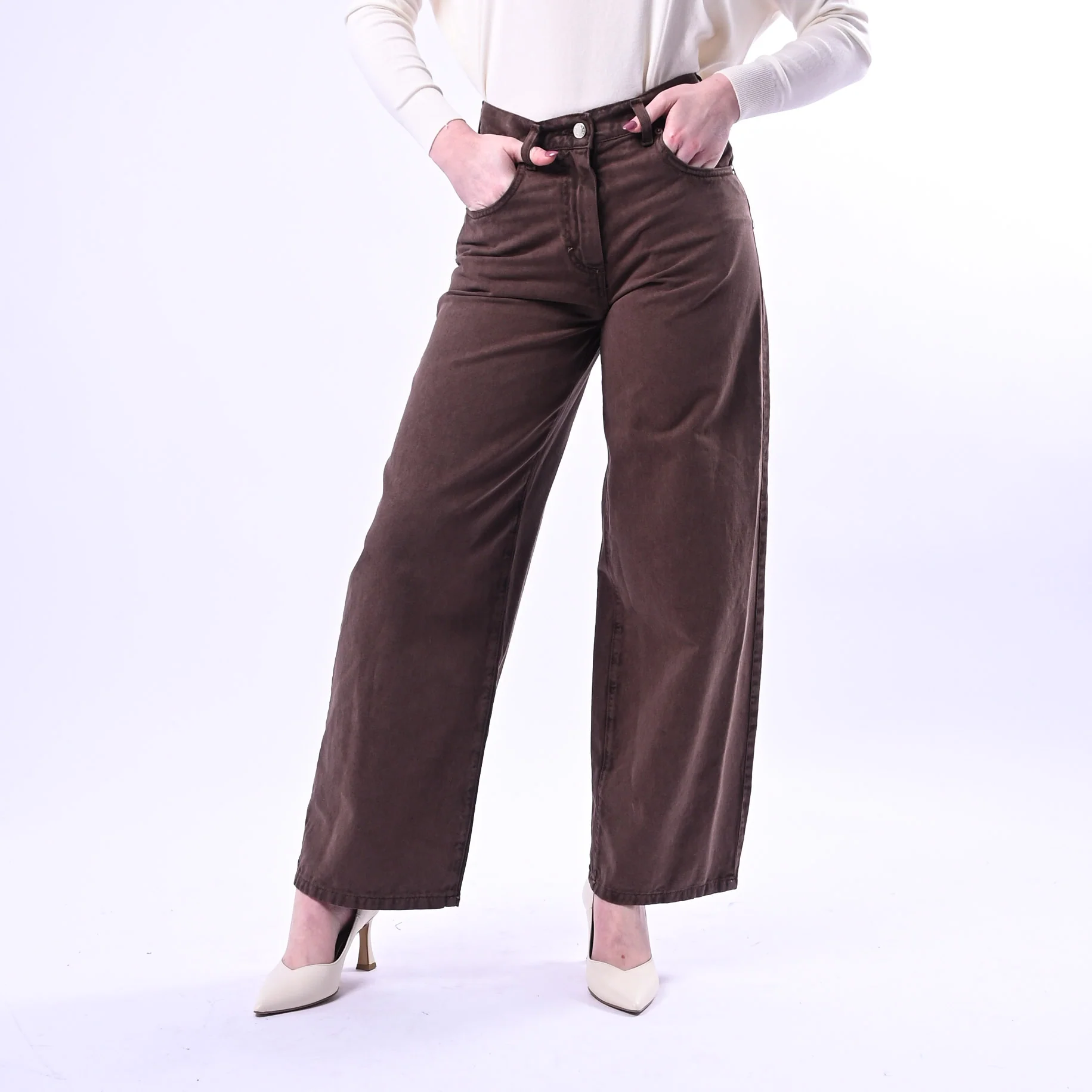 HAVEONE - PANTALONE BELLA IN GABARDINA ART.PLS-Q030 - ACID WASH MORO