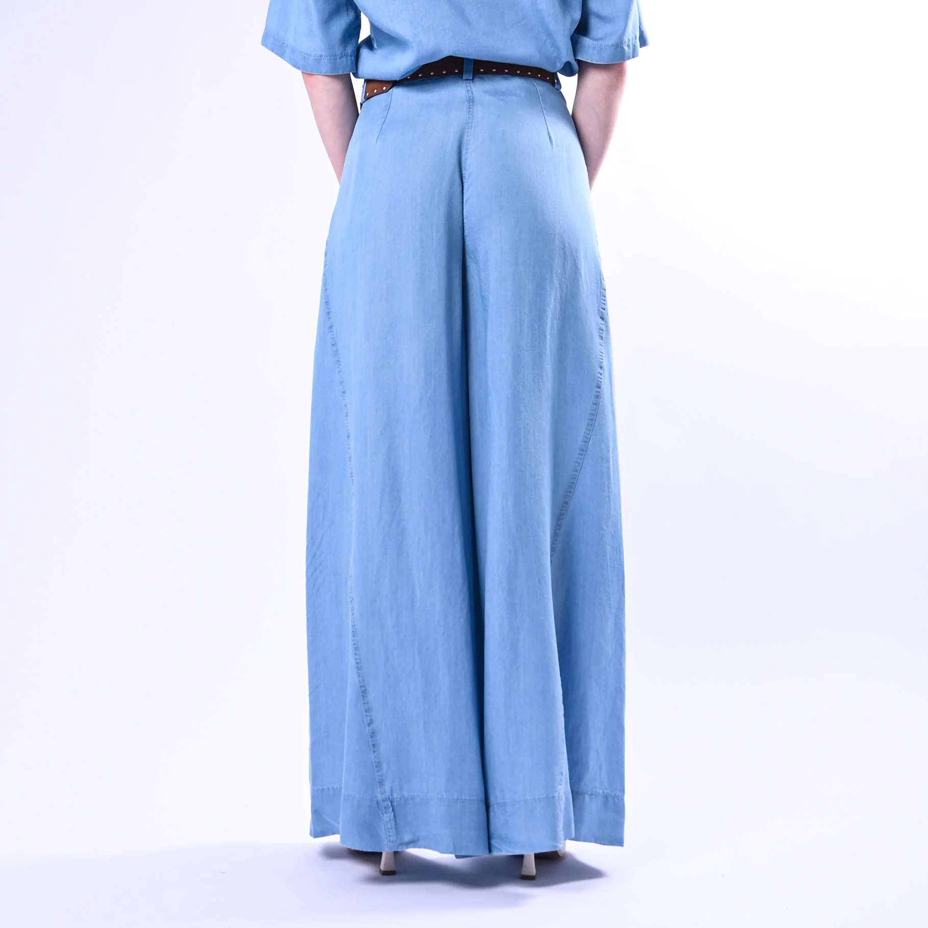 HAVEONE - PANTALONE CHAMBRAY WIDE LEG ART.PVS-Q393/C - CELESTE - Image 4
