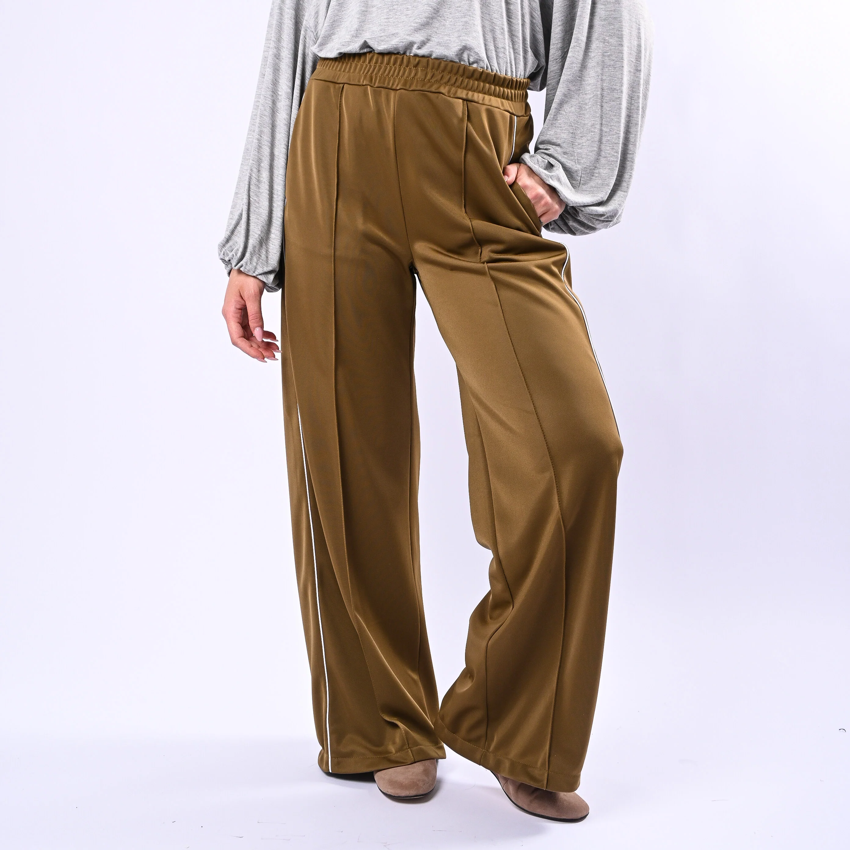 HAVEONE - PANTALONE PALAZZO ACETATO ART.PVS-Q166 - OLIO