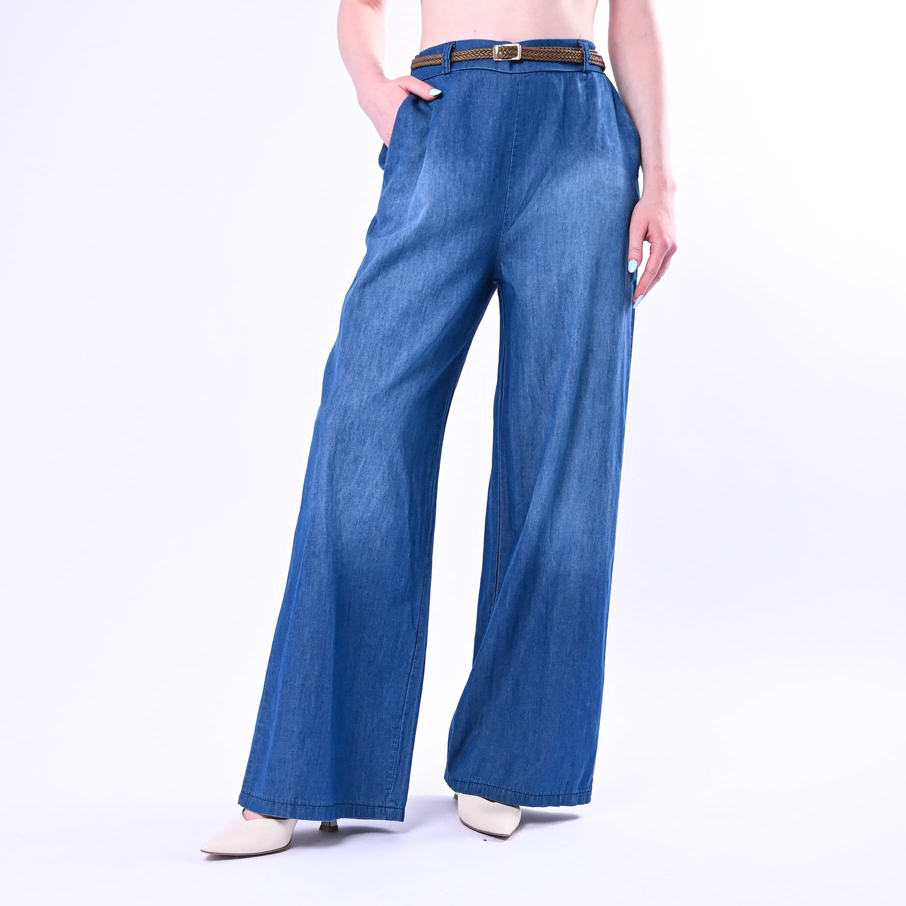 HAVEONE - PANTALONE PALAZZO FLUIDO IN CHAMBRAY ART.PNO-Q030/J - JEANS
