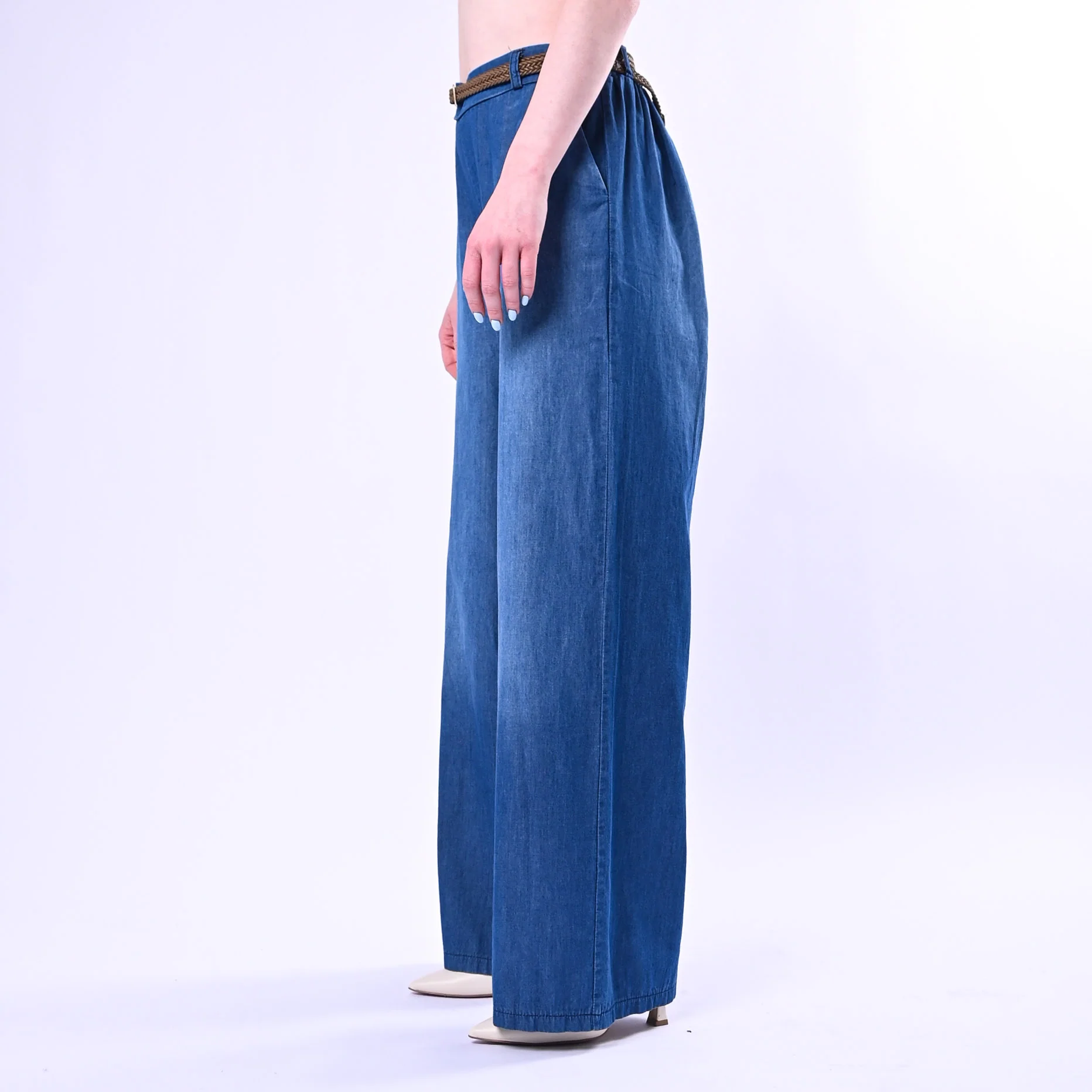 HAVEONE - PANTALONE PALAZZO FLUIDO IN CHAMBRAY ART.PNO-Q030/J - JEANS - Image 3