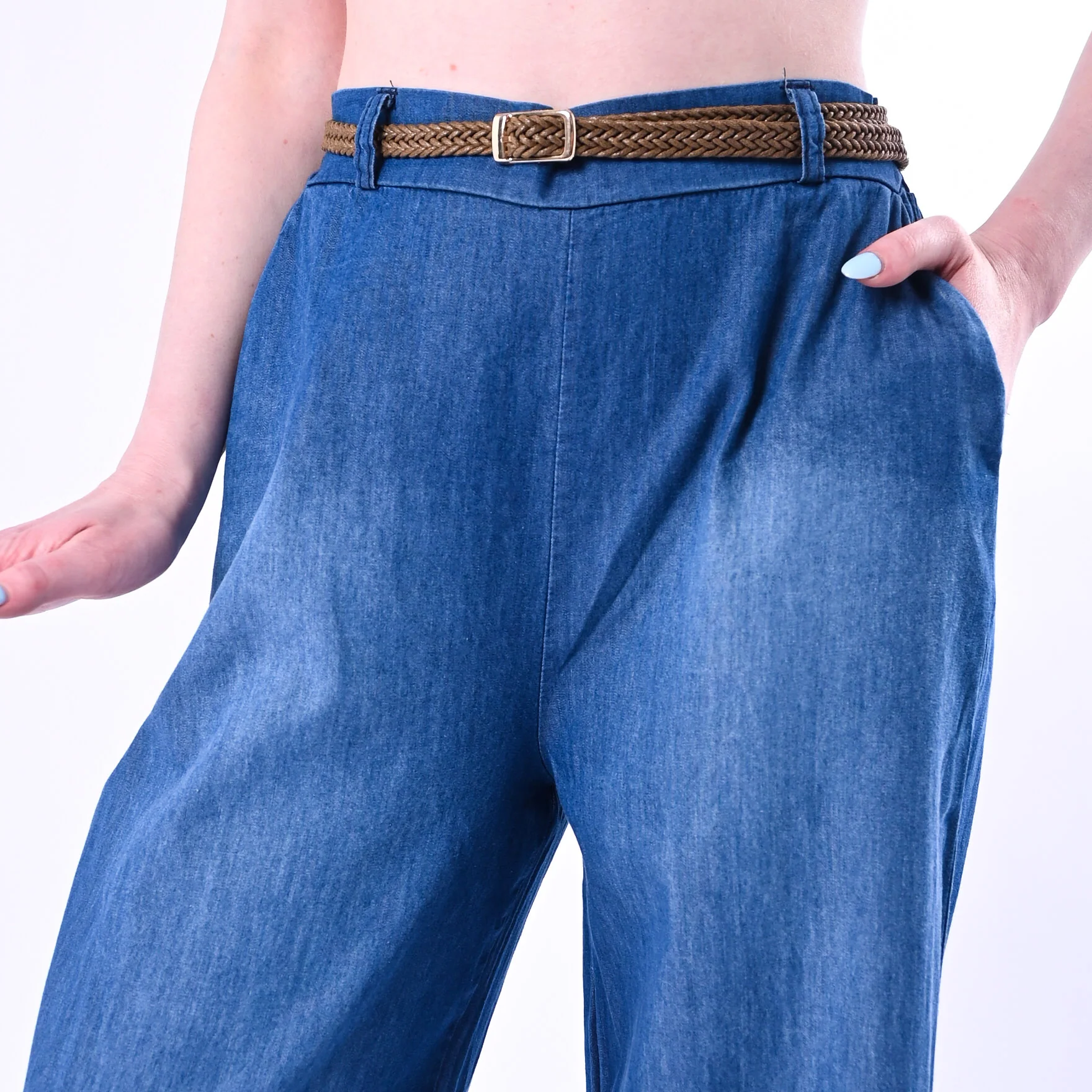 HAVEONE - PANTALONE PALAZZO FLUIDO IN CHAMBRAY ART.PNO-Q030/J - JEANS - Image 5