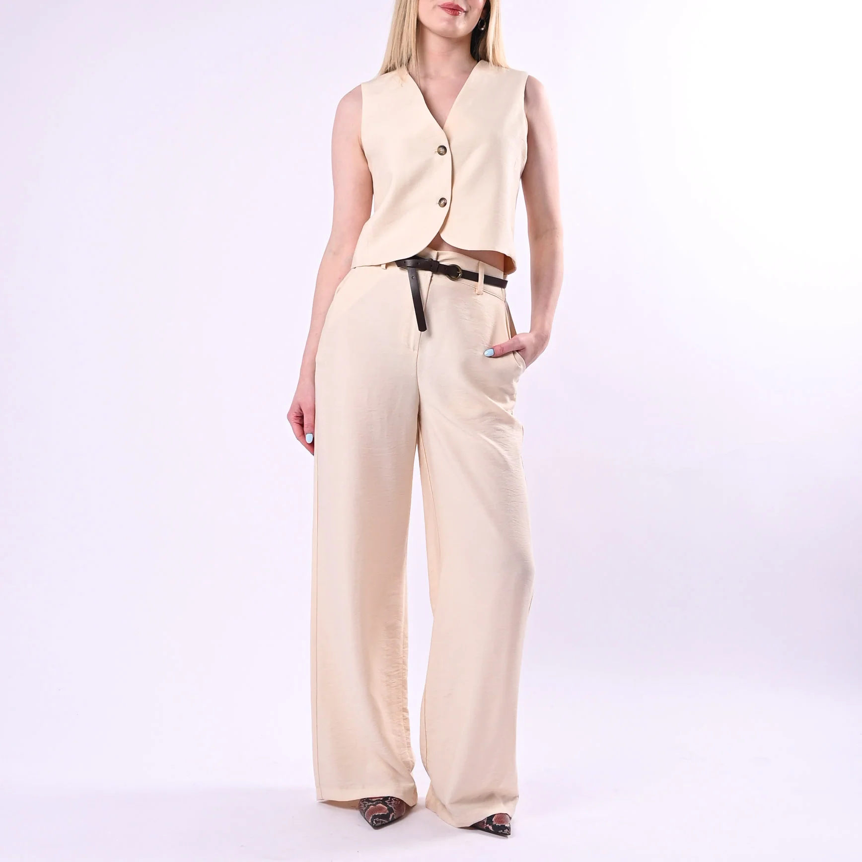 HAVEONE - PANTALONE PALAZZO FLUIDO IN VISCOSA ART.PIA-Q532/B - BEIGE - Image 6
