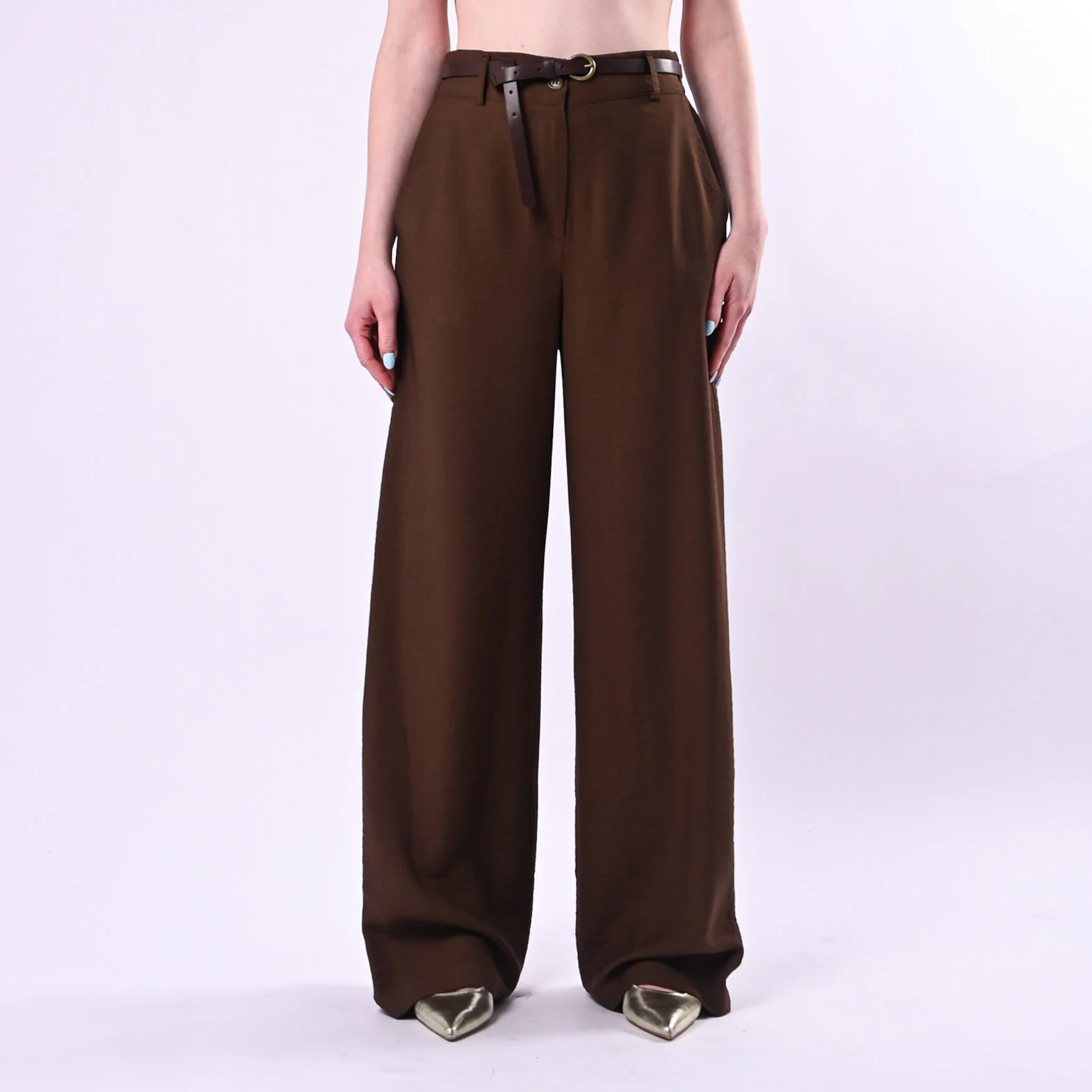 HAVEONE - PANTALONE PALAZZO FLUIDO IN VISCOSA ART.PIA-Q532/M - MORO - Image 2