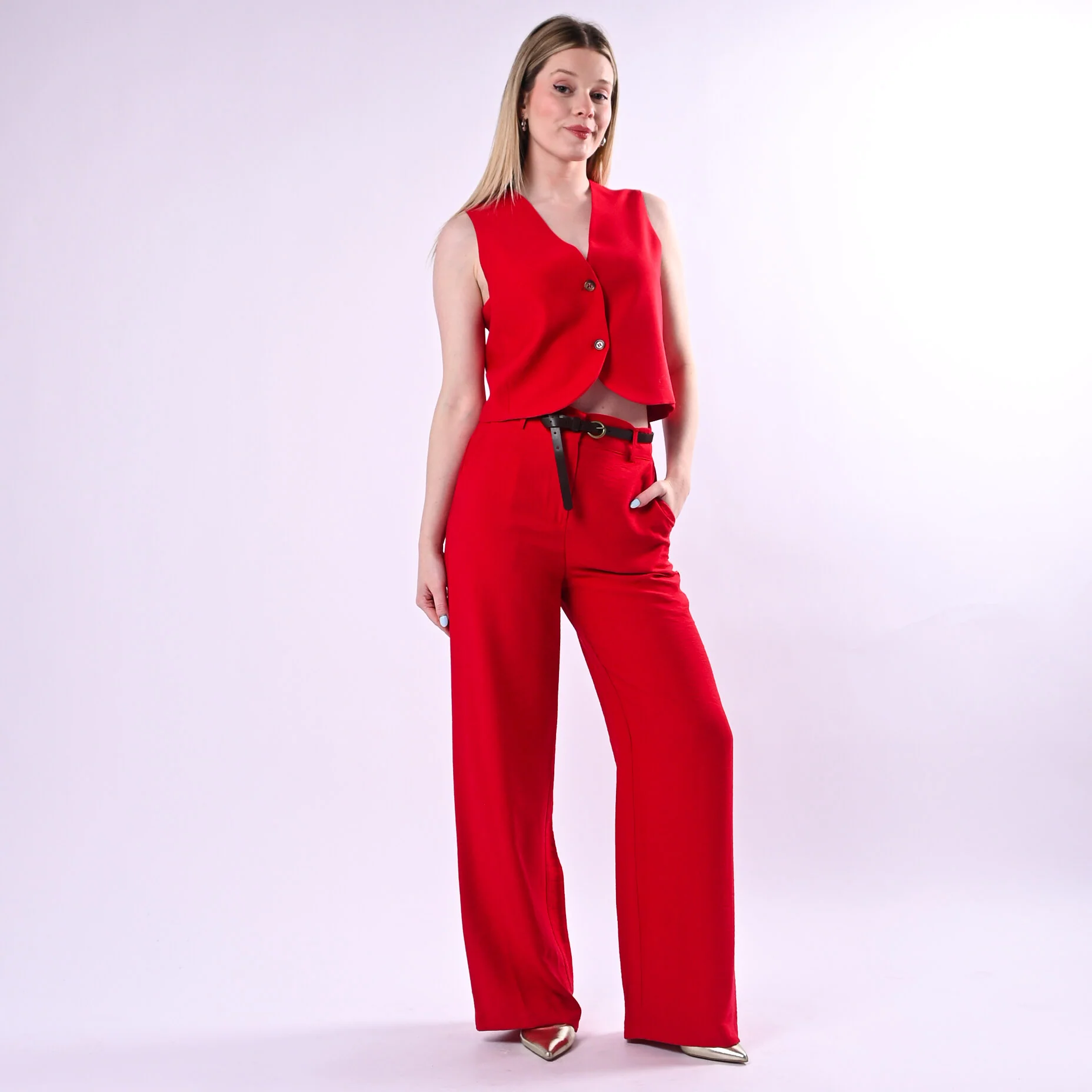 HAVEONE - PANTALONE PALAZZO FLUIDO IN VISCOSA ART.PIA-Q532/R - ROSSO - Image 6