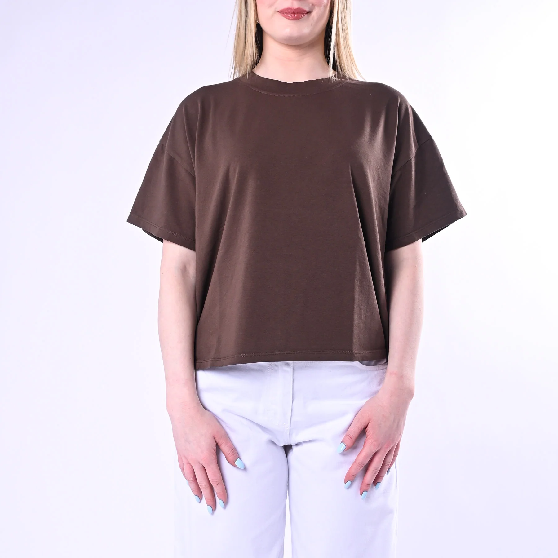 HAVEONE - T-SHIRT GIROCLLO A SCATOLA ART.MJS-Q017/C - CIOCCOLATO - Image 2