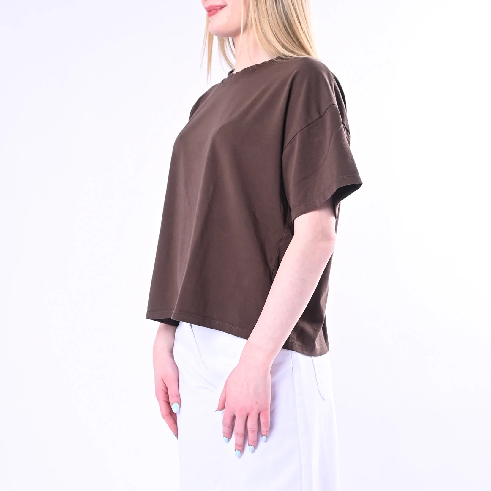 HAVEONE - T-SHIRT GIROCLLO A SCATOLA ART.MJS-Q017/C - CIOCCOLATO - Image 3