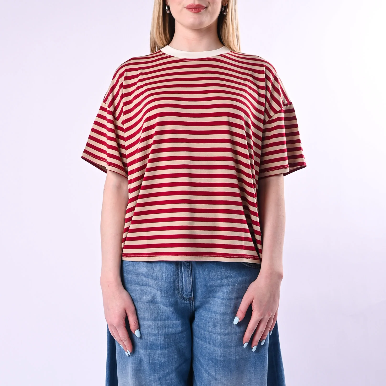 HAVEONE - T-SHIRT RIGHE COLLO CONTRASTO ART.MJS-Q164/BBI - BURRO/BEIGE/INDIA - Image 2
