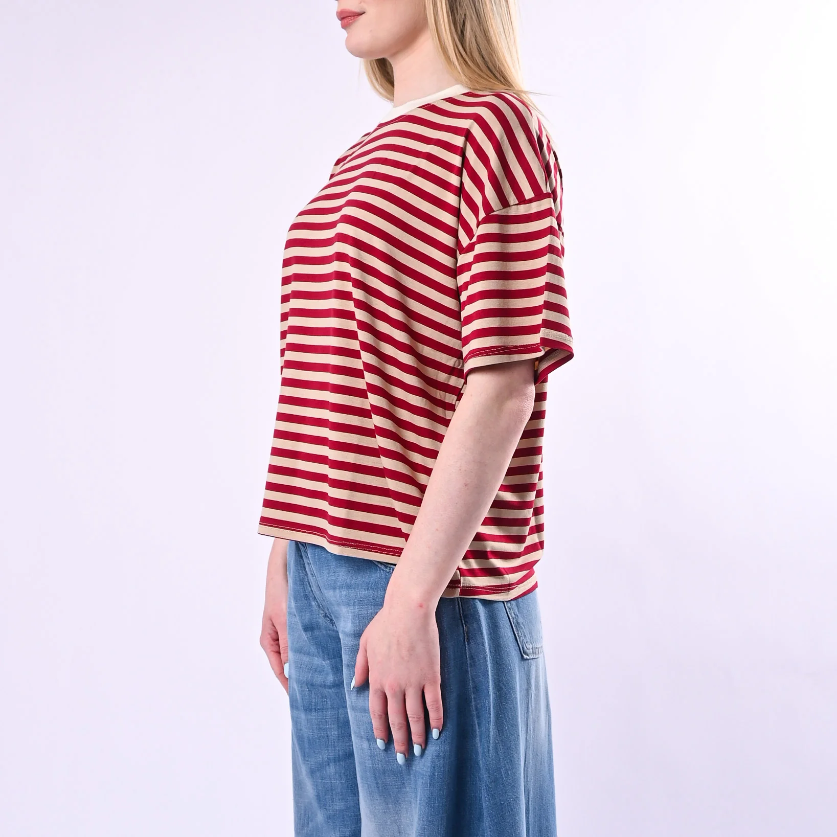 HAVEONE - T-SHIRT RIGHE COLLO CONTRASTO ART.MJS-Q164/BBI - BURRO/BEIGE/INDIA - Image 3