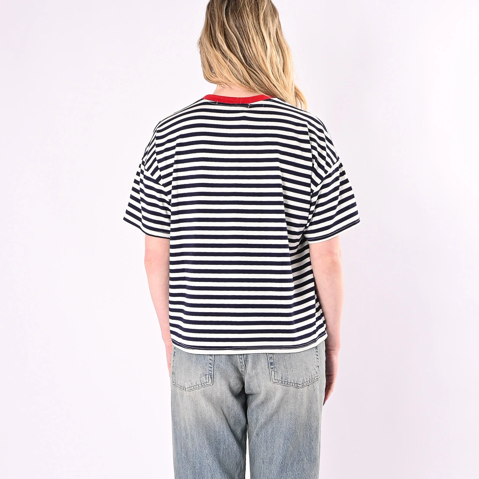 HAVEONE - T-SHIRT RIGHE COLLO CONTRASTO ART.MJS-Q164/BPR - BLU/PANNA/ROSSO - Image 4