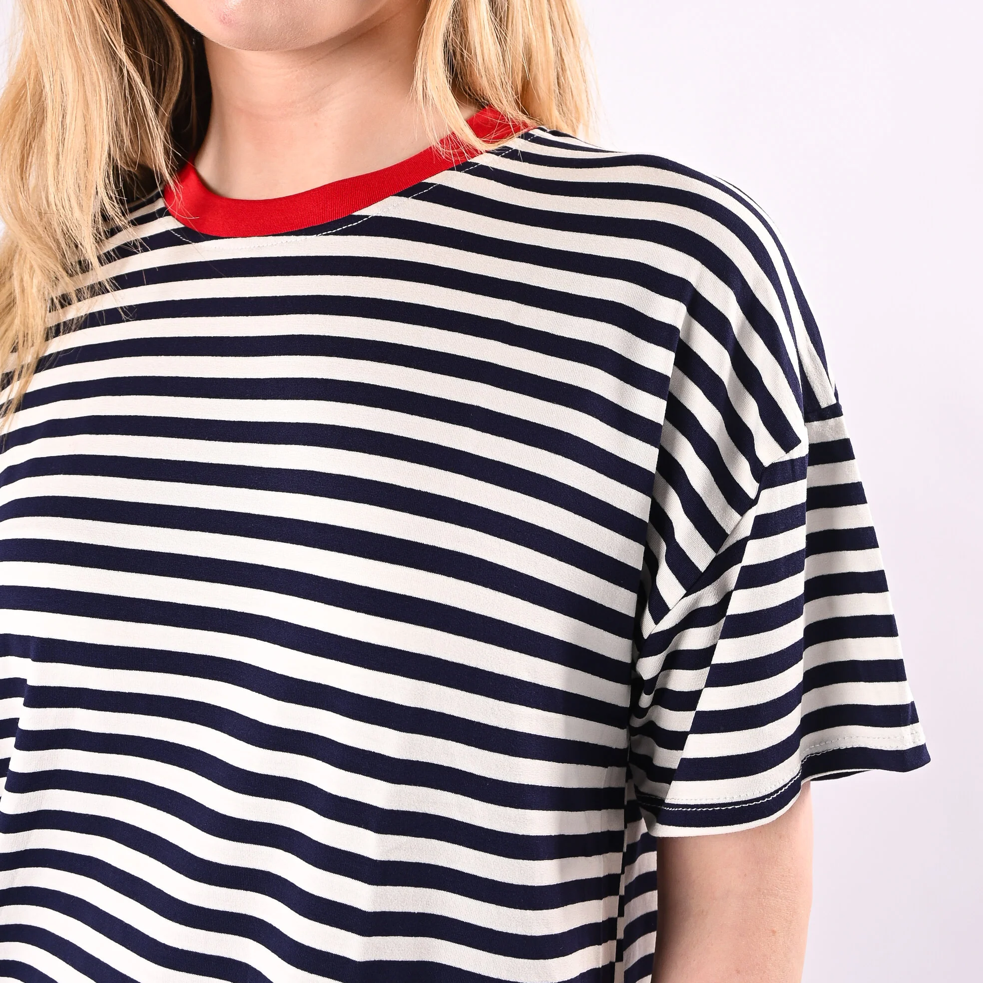 HAVEONE - T-SHIRT RIGHE COLLO CONTRASTO ART.MJS-Q164/BPR - BLU/PANNA/ROSSO - Image 5