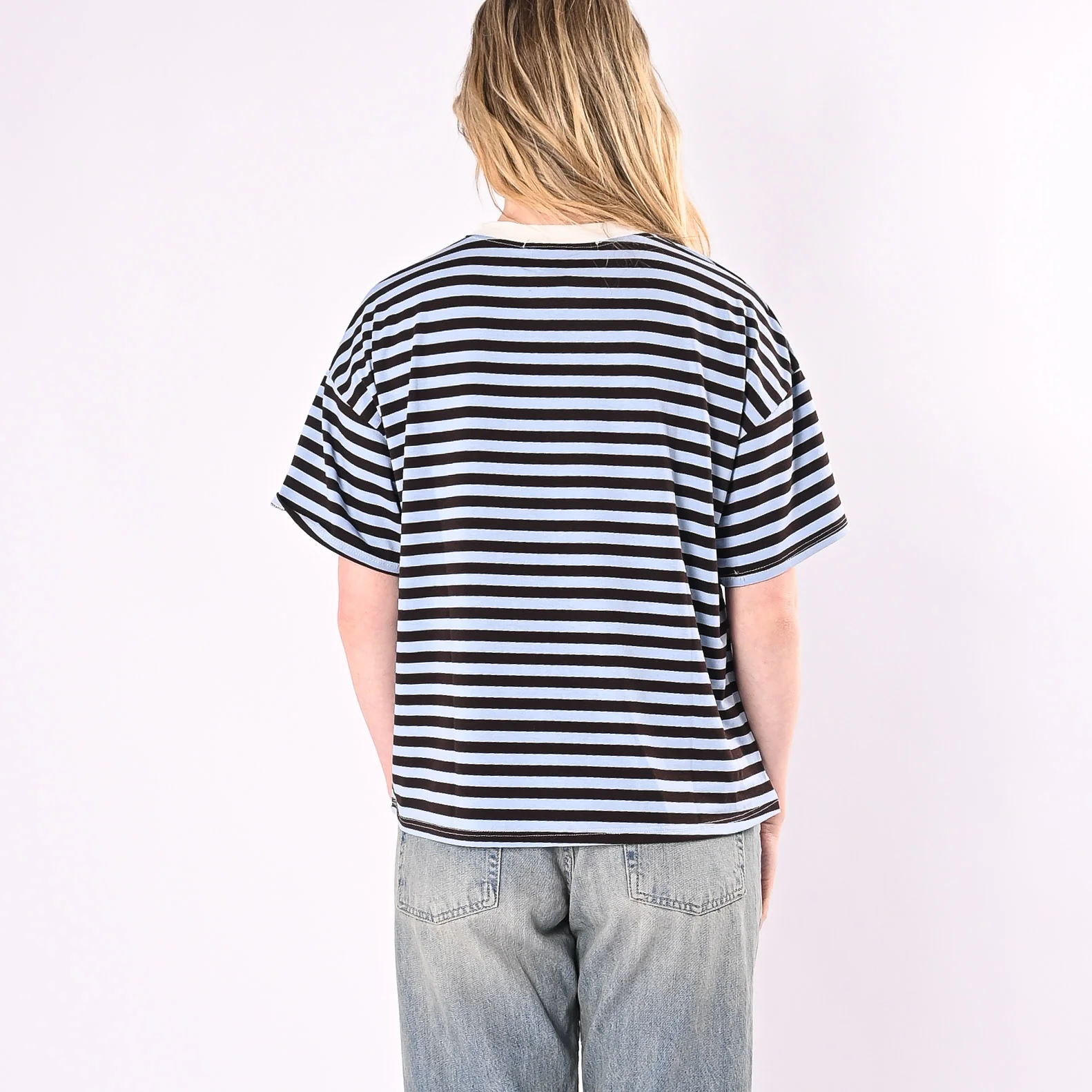 HAVEONE - T-SHIRT RIGHE COLLO CONTRASTO ART.MJS-Q164/CMB - CELESTE/MORO/BURRO - Image 4