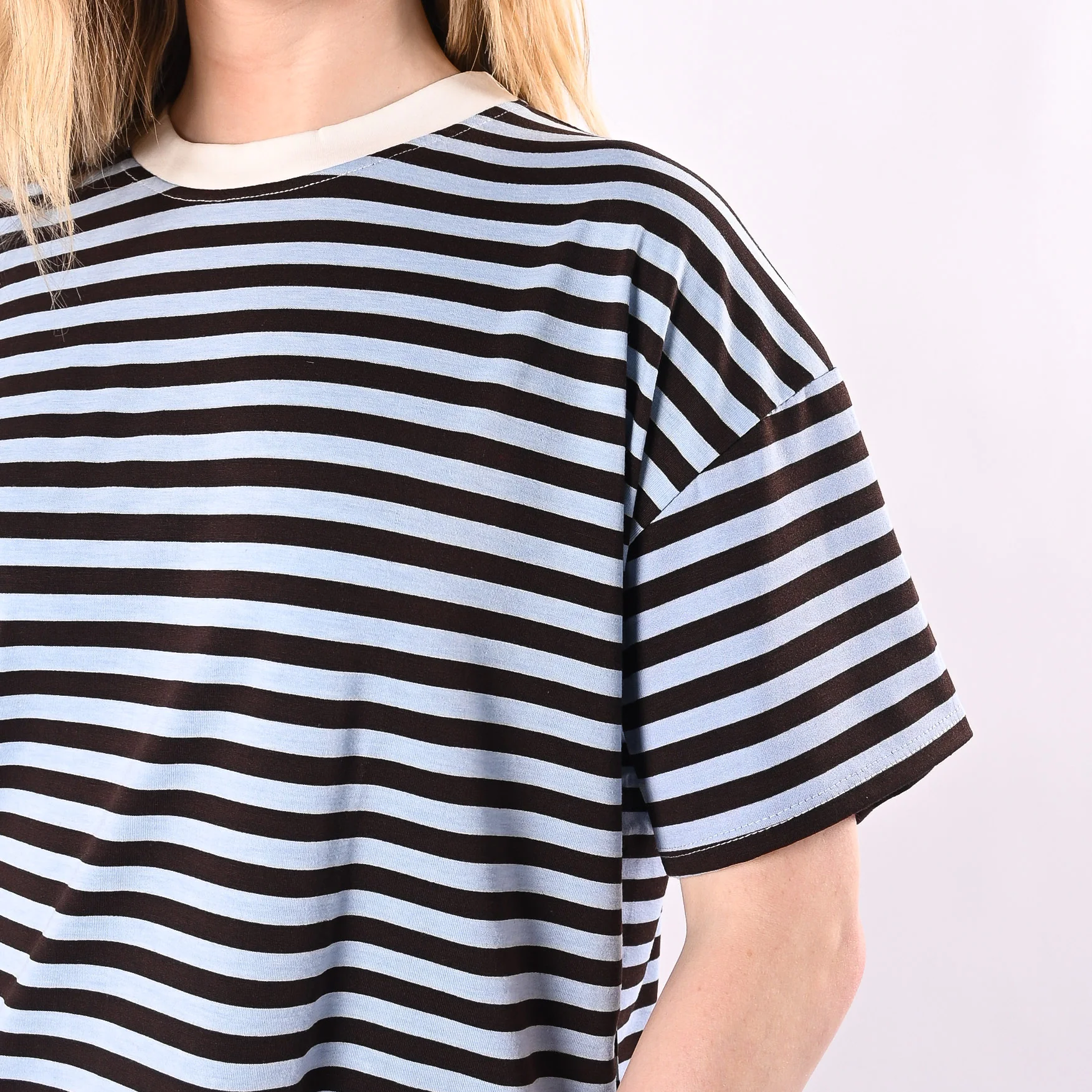 HAVEONE - T-SHIRT RIGHE COLLO CONTRASTO ART.MJS-Q164/CMB - CELESTE/MORO/BURRO - Image 5