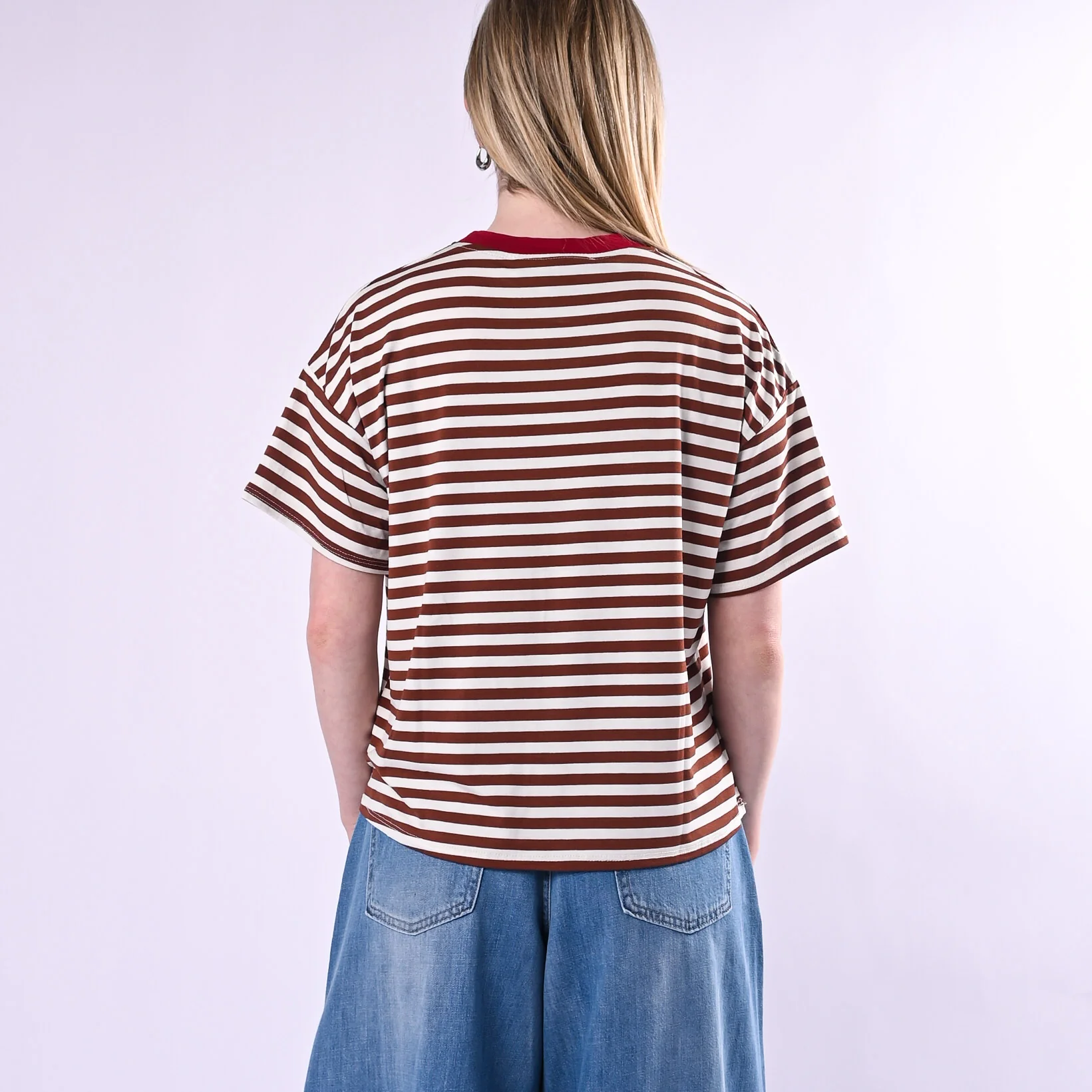 HAVEONE - T-SHIRT RIGHE COLLO CONTRASTO ART.MJS-Q164/TPI - TABACCO/PANNA/INDIA - Image 4