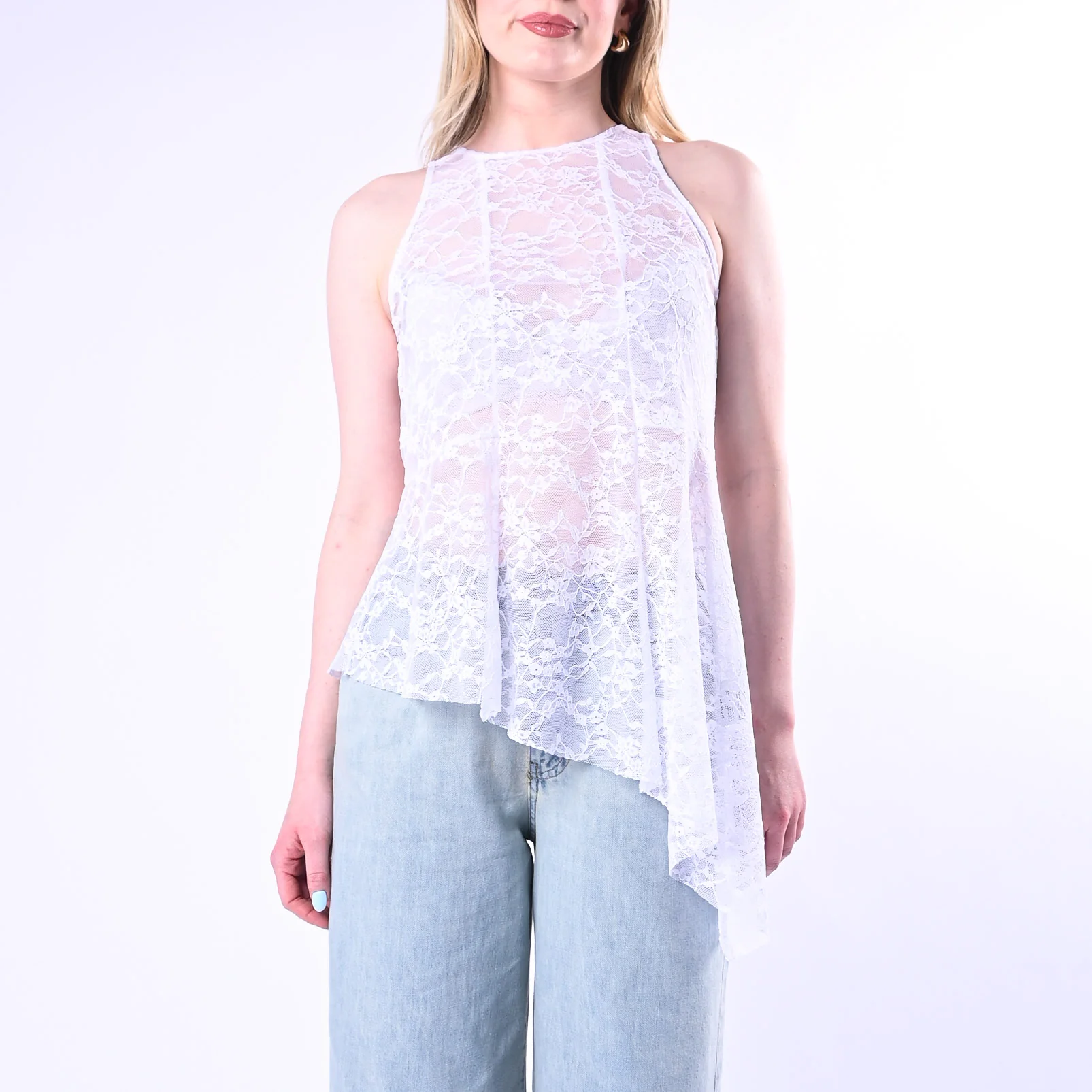 HAVEONE - TOP ASSIMMETRICO IN PIZZO ART.RPA-Q139/B - BIANCO - Image 2