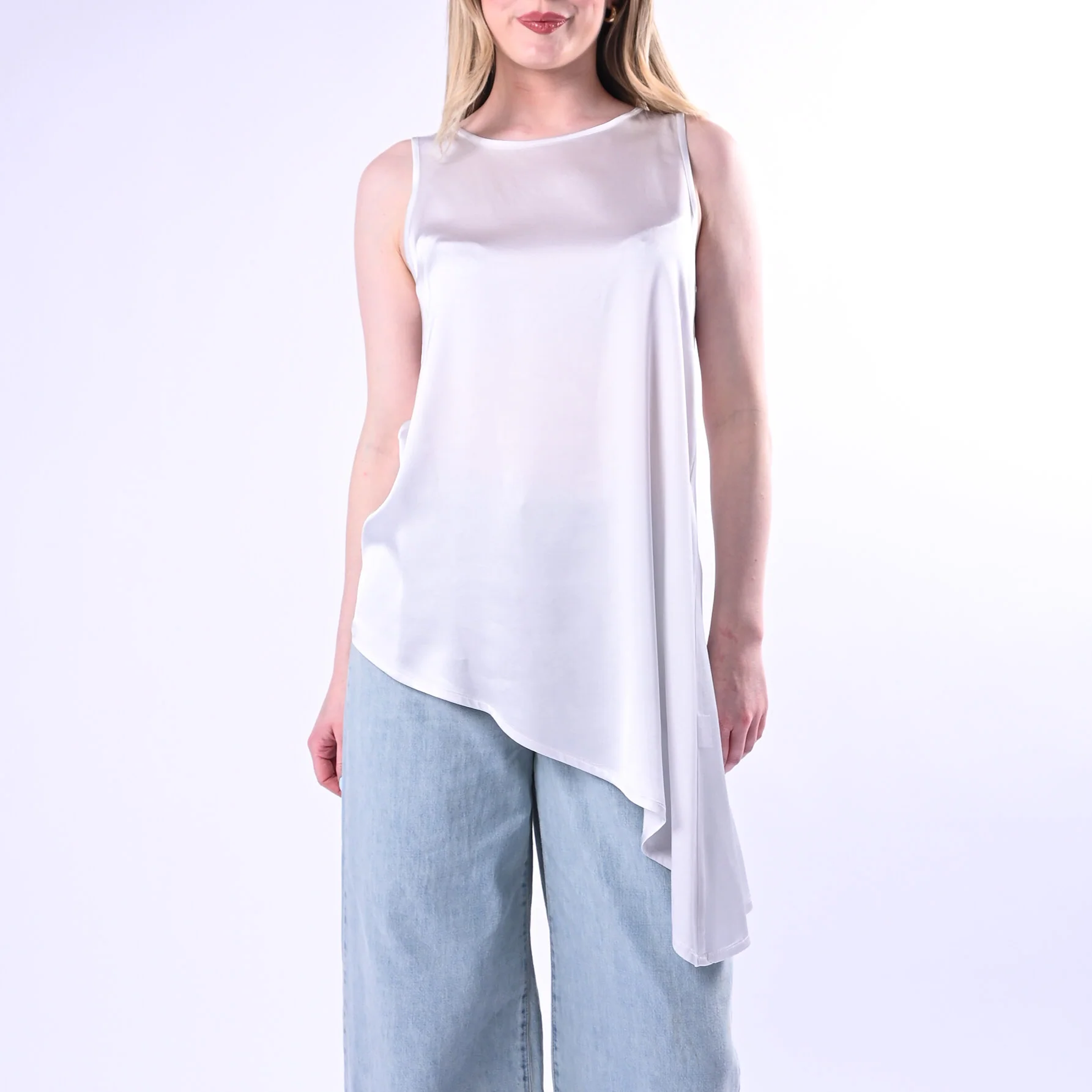 HAVEONE - TOP ASSIMMETRICO IN VISCOSA ART.RWG-Q120/GH - GHIACCIO