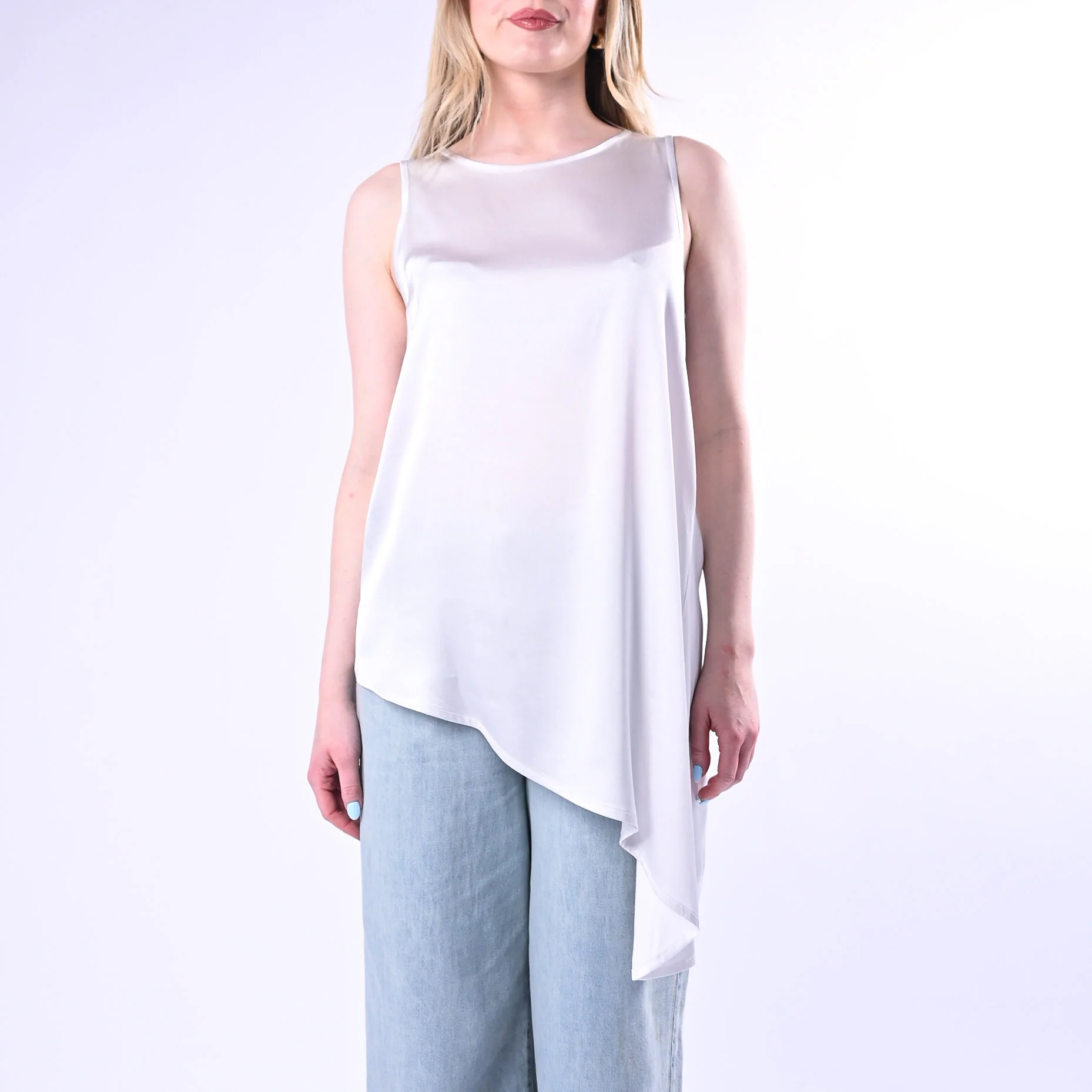 HAVEONE - TOP ASSIMMETRICO IN VISCOSA ART.RWG-Q120/GH - GHIACCIO - Image 2