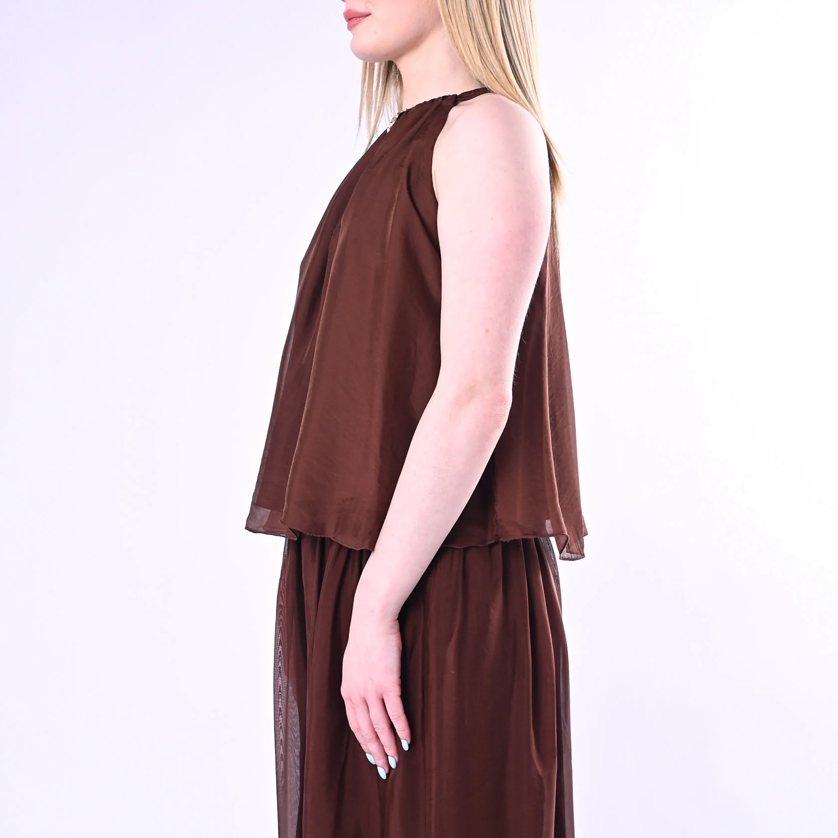 HAVEONE - TOP SCOLLO AMERICANA CON ACCCESSORIO ART.RFF-Q009/C - CIOCCOLATO - Image 4