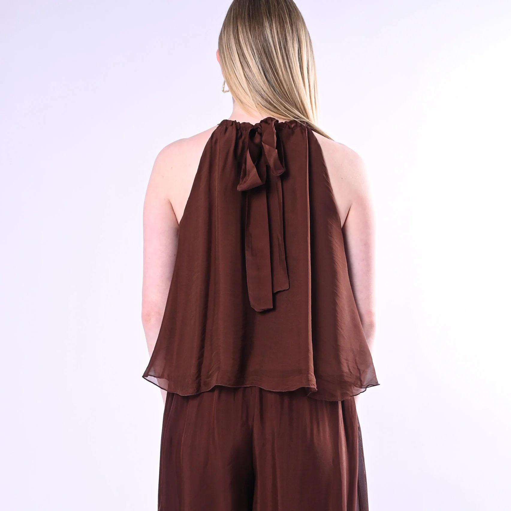 HAVEONE - TOP SCOLLO AMERICANA CON ACCCESSORIO ART.RFF-Q009/C - CIOCCOLATO - Image 5