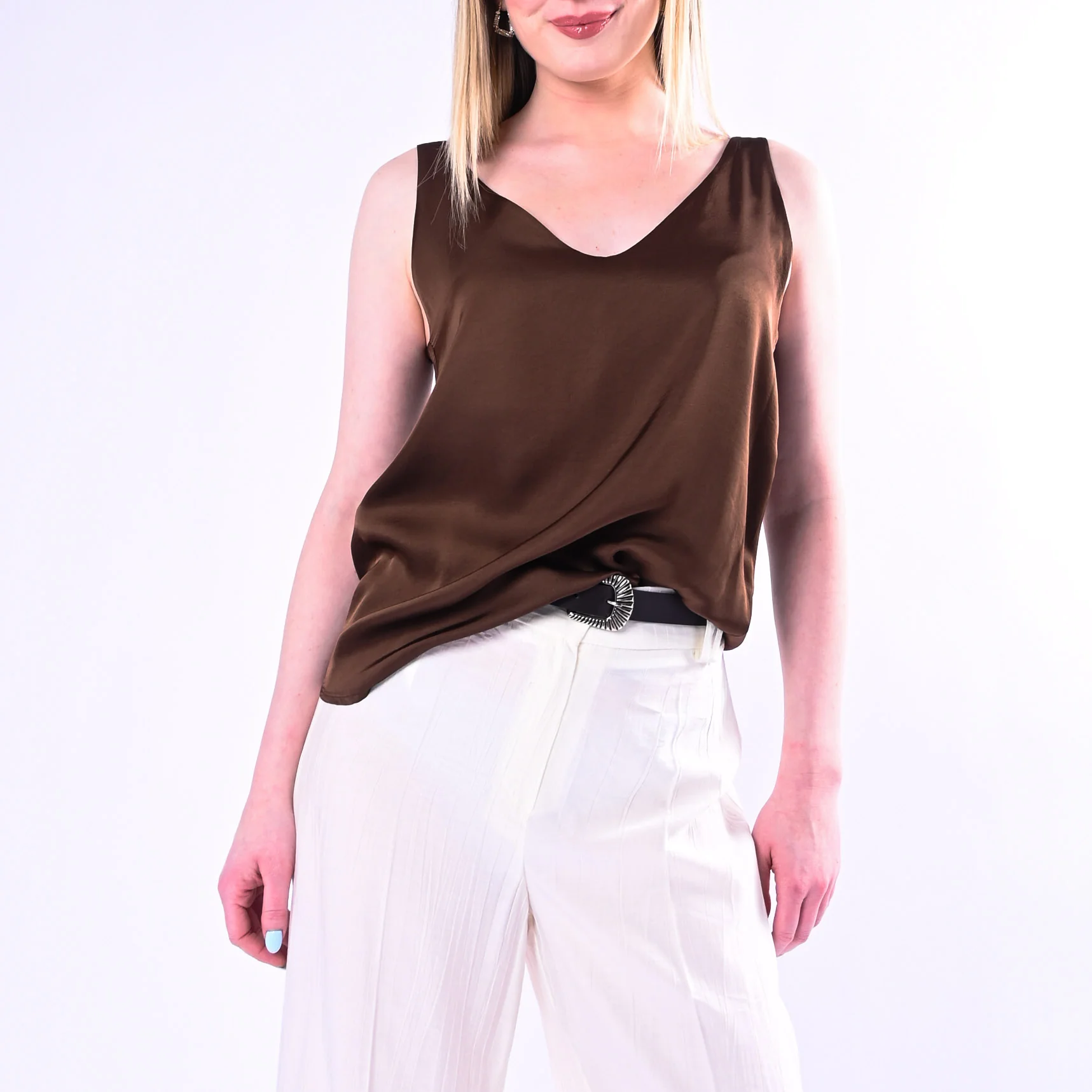 HAVEONE - TOP SCOLLO V IN VISCOSA ART.RWG-Q014/M - MORO
