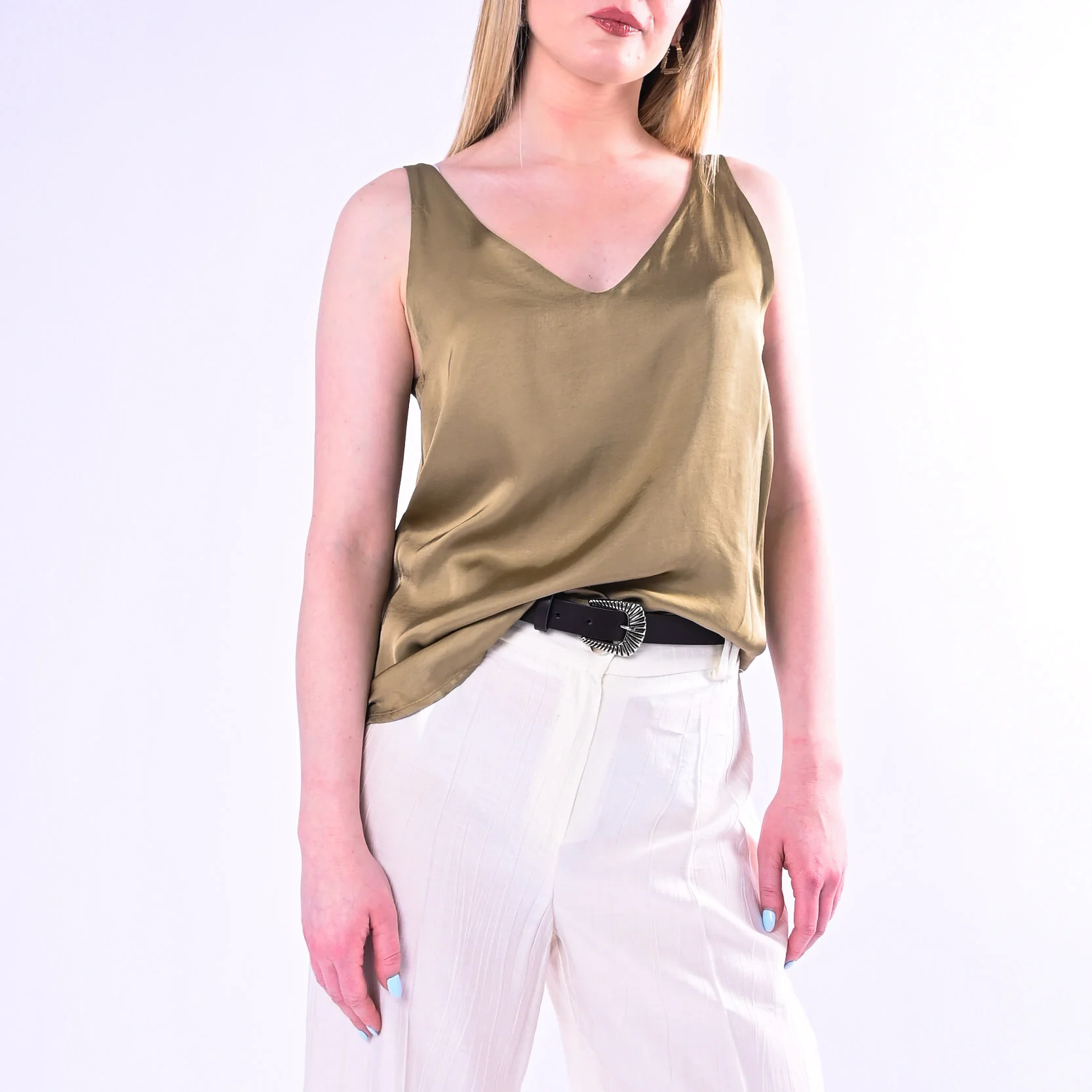 HAVEONE - TOP SCOLLO V IN VISCOSA ART.RWG-Q014/V - VERDE