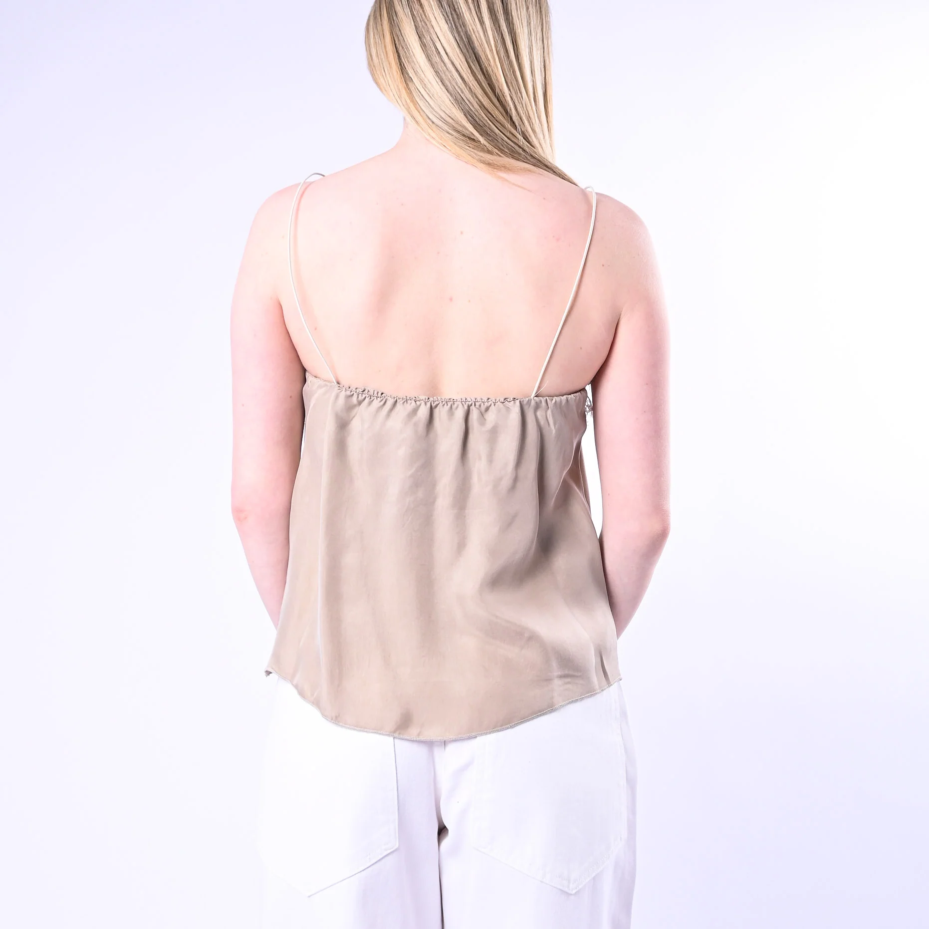 HAVEONE - TOP SPALLINA CON INSERTO PIZZO ART.RNO-Q106/B - BEIGE - Image 4