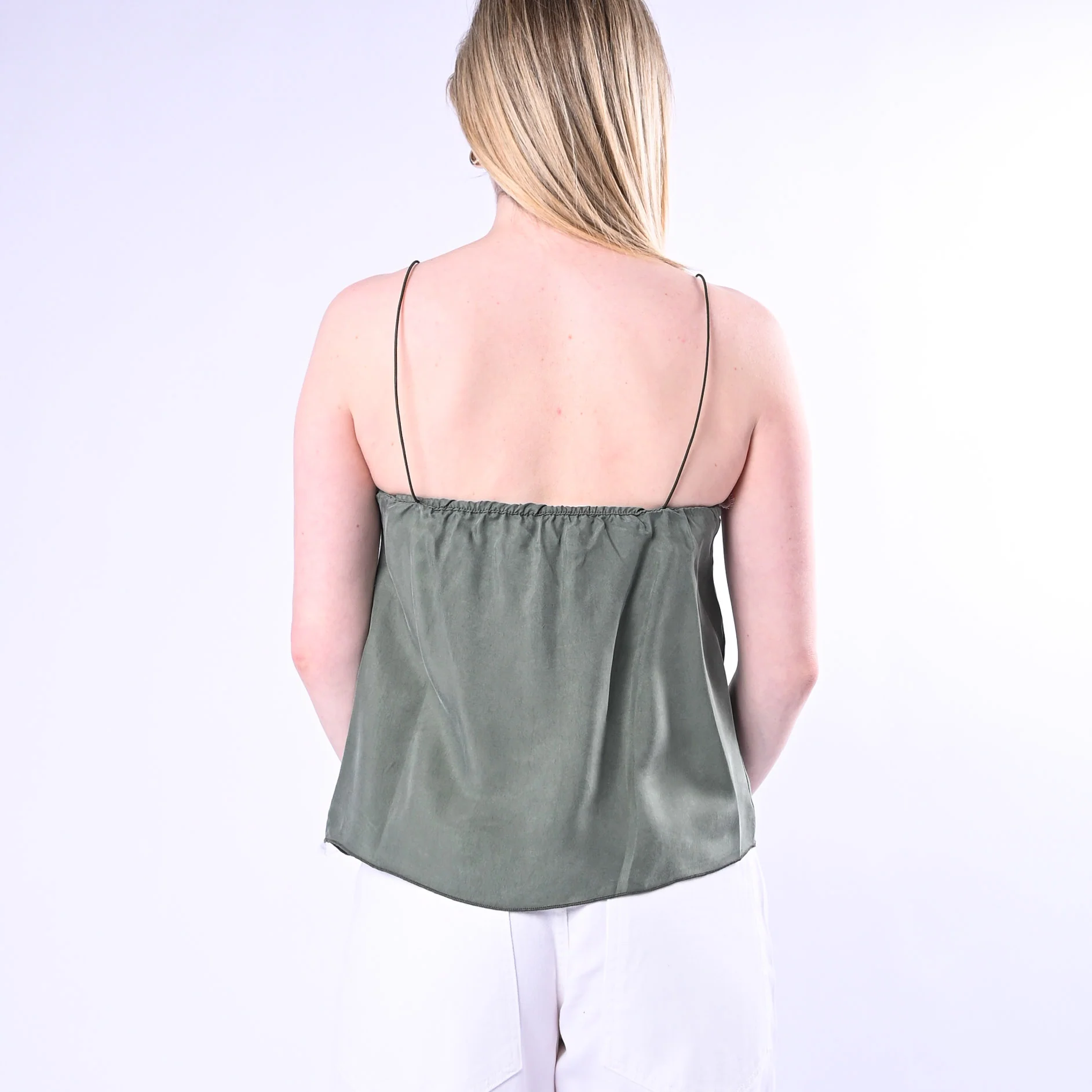 HAVEONE - TOP SPALLINA CON INSERTO PIZZO ART.RNO-Q106/M - MILITARE - Image 4
