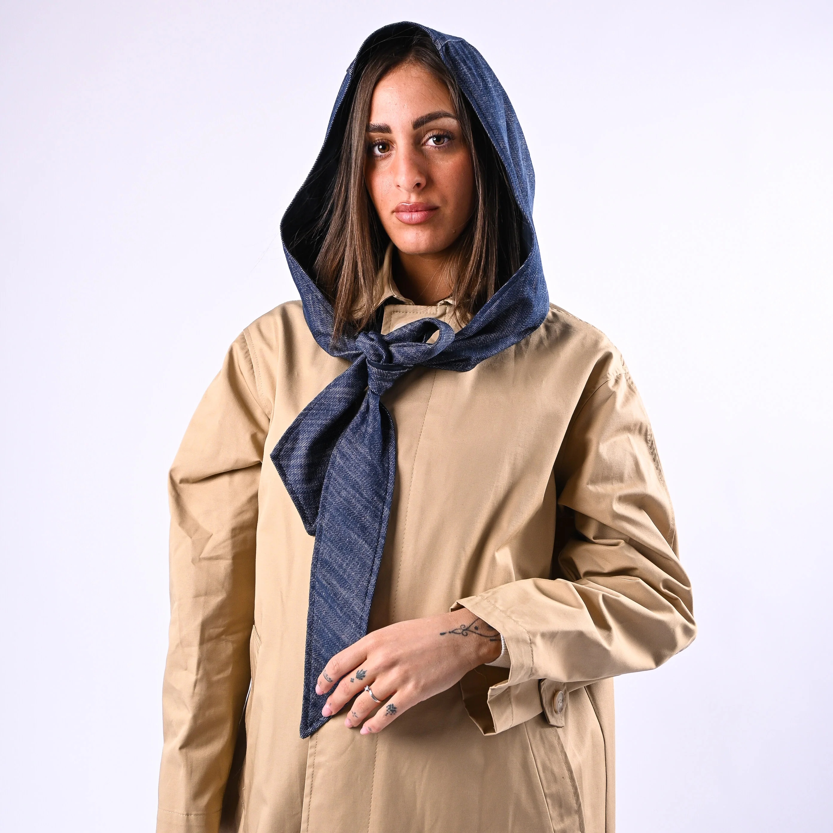 HAVEONE - TRENCH CON CAPPUCCIO DENIM STACCABILE ART.KNO-Q037 - BEIGE - Image 5
