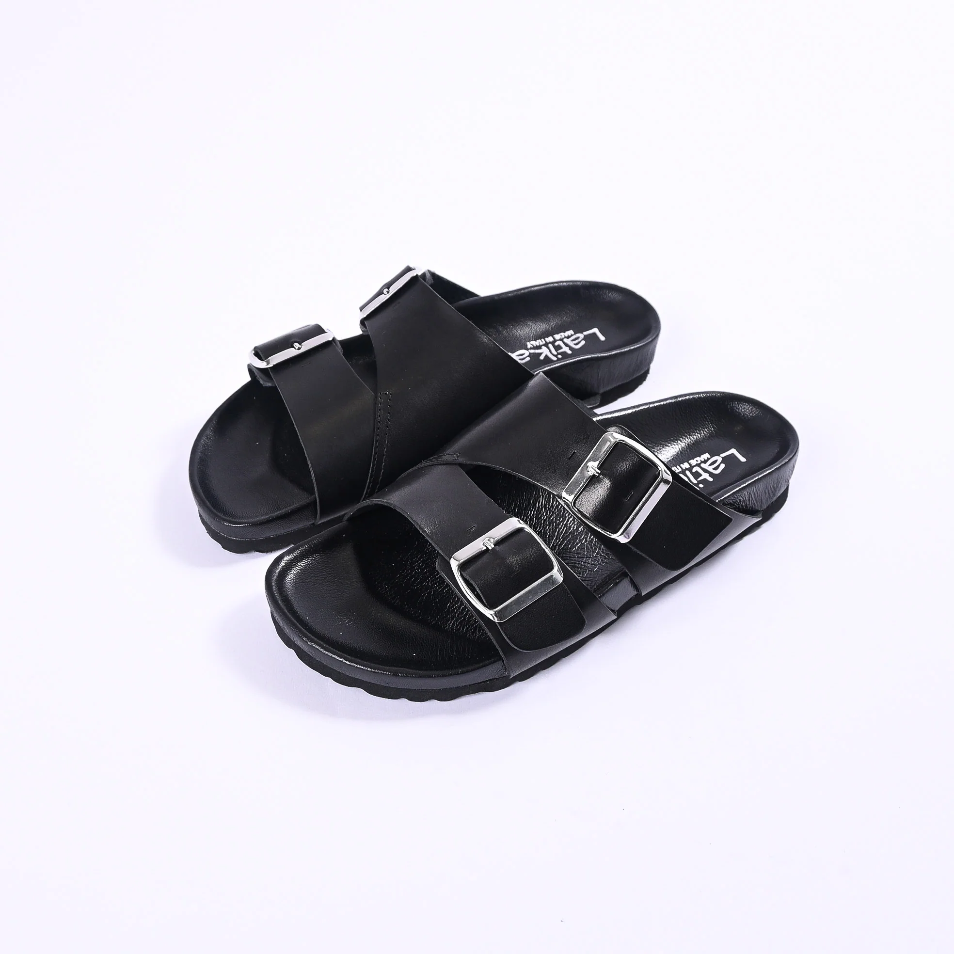 LATIKA - CIABATTA PELLE DOPPIA FIBBIA ART.3196/N - NERO