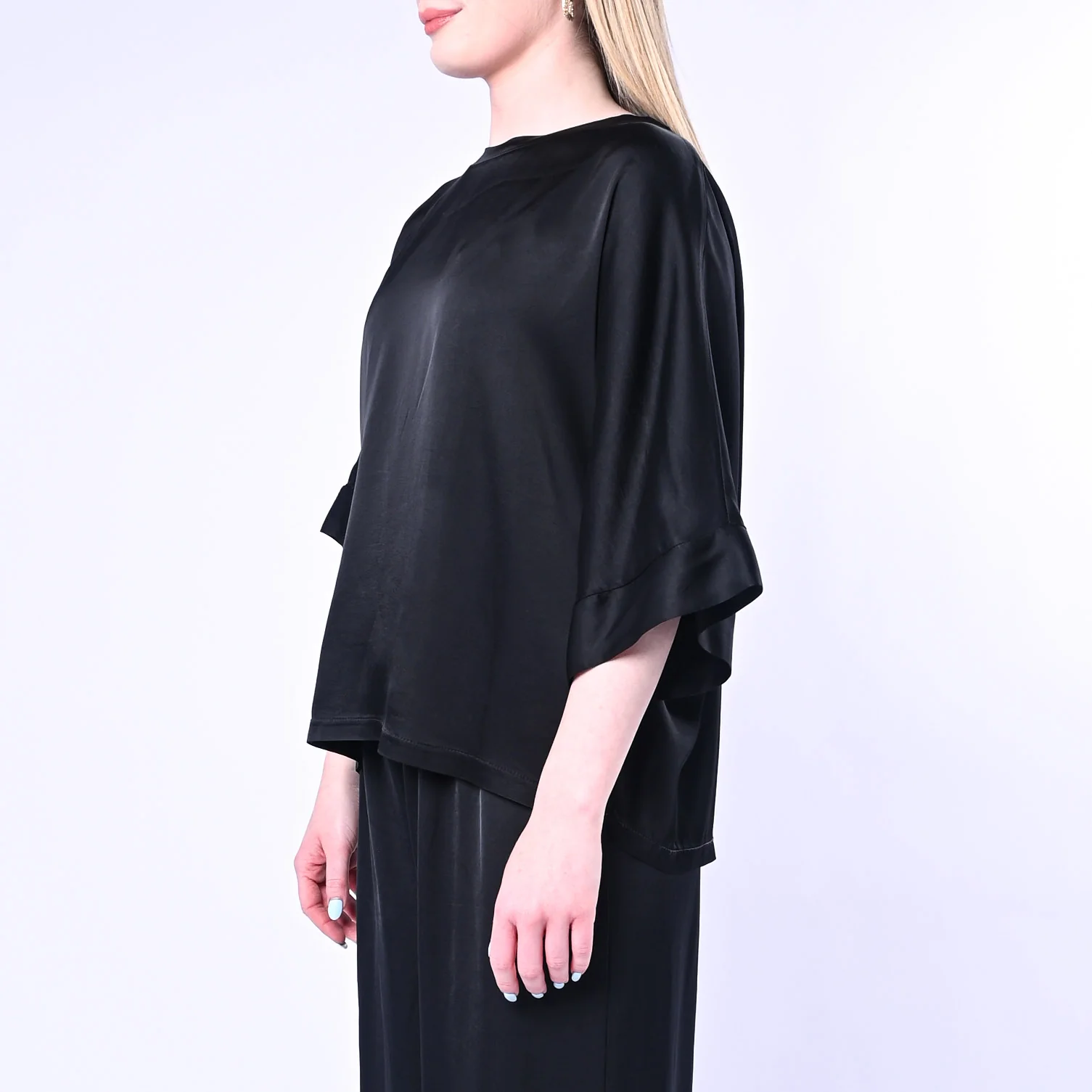 MOTEL - BLUSA OVER IN RASO DI VISCOSA ART.D374B97/N - NERO - Image 3