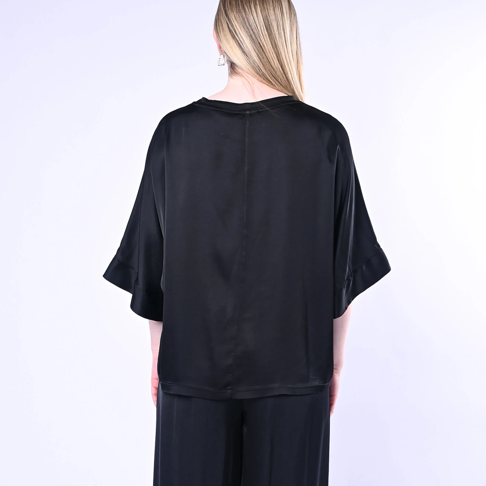 MOTEL - BLUSA OVER IN RASO DI VISCOSA ART.D374B97/N - NERO - Image 4