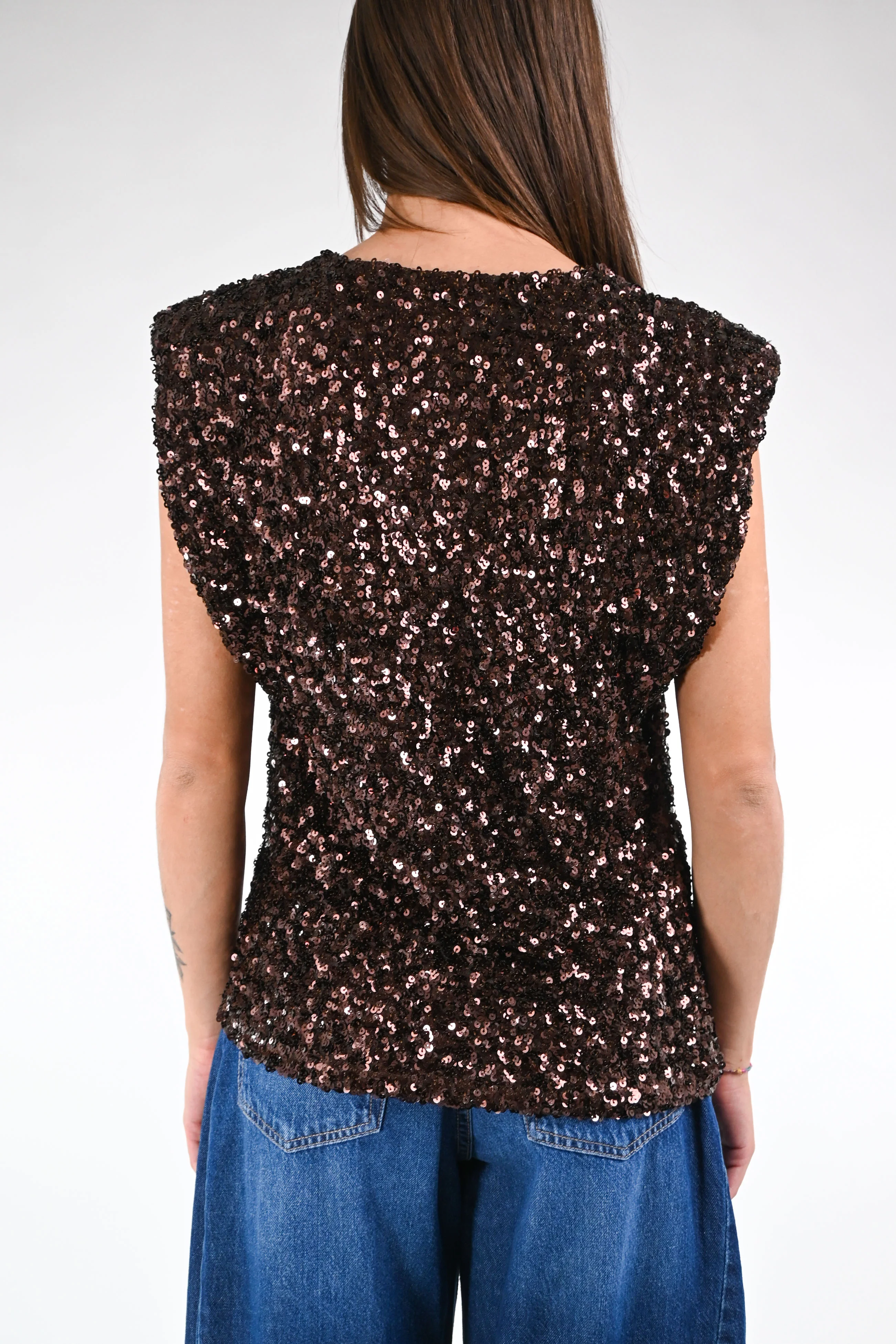 MOTEL - BLUSA SENZA MANICHE CON PAILLETTES ART.W25MA30 - MORO - Image 4