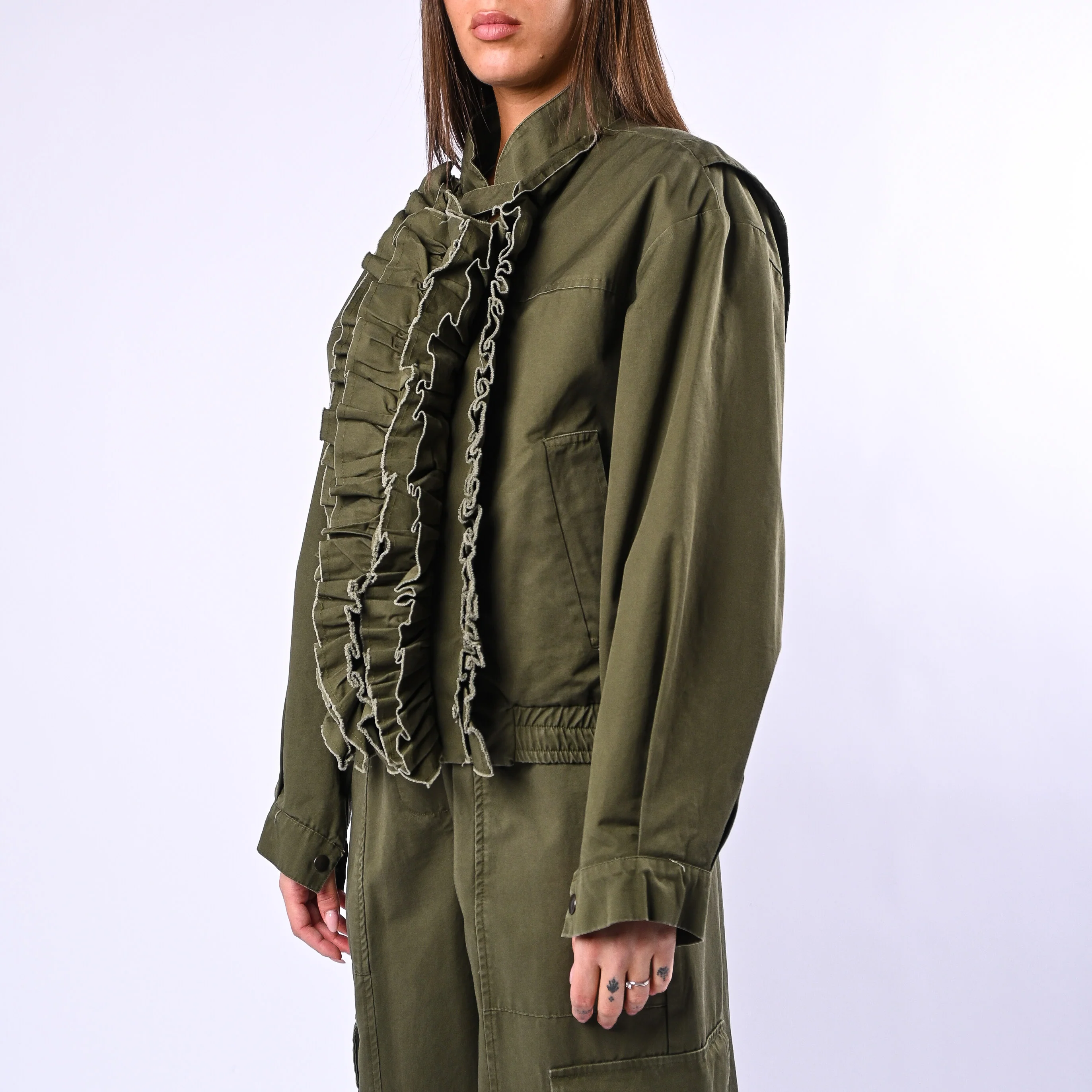 MOTEL - BOMBER IN COTONE CON ROUGES ART.38454G - VERDE MILITARE - Image 3