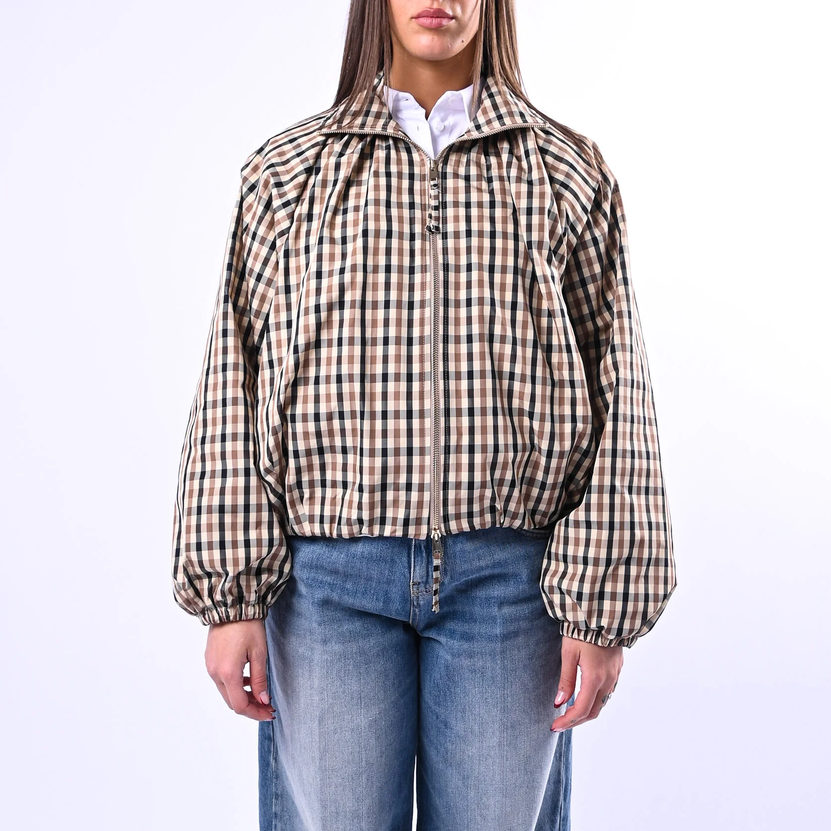 MOTEL - BOMBER OVER FANTASIA VICHY ART.S26J593 - BEIGE/CAMMELLO/NERO - Image 2
