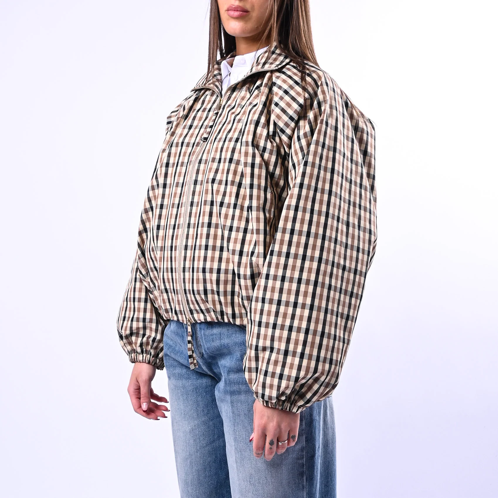 MOTEL - BOMBER OVER FANTASIA VICHY ART.S26J593 - BEIGE/CAMMELLO/NERO - Image 3