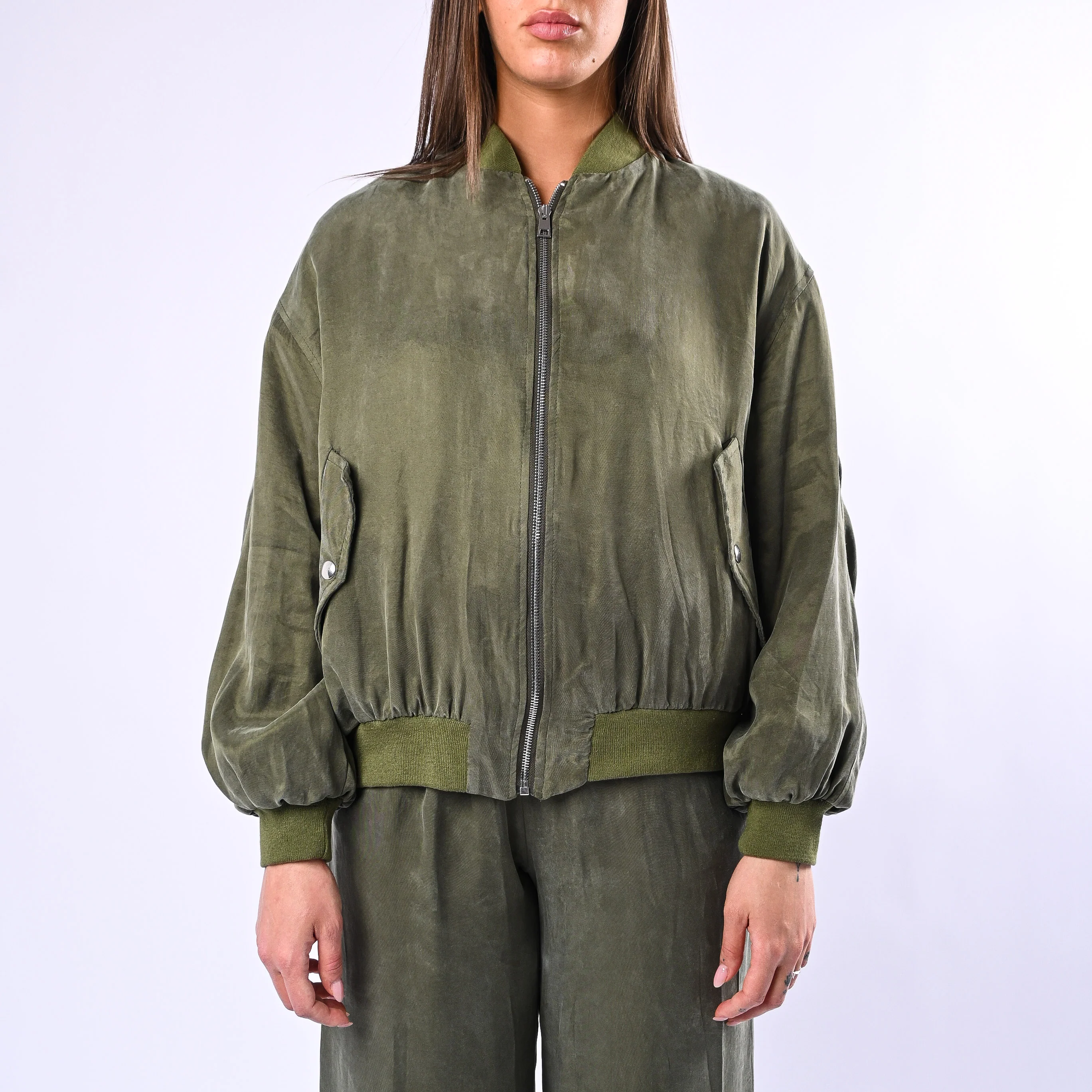 MOTEL - BOMBER OVER IN CUPRO DI LYOCELL ART.HS709 - MILITARE - Image 3