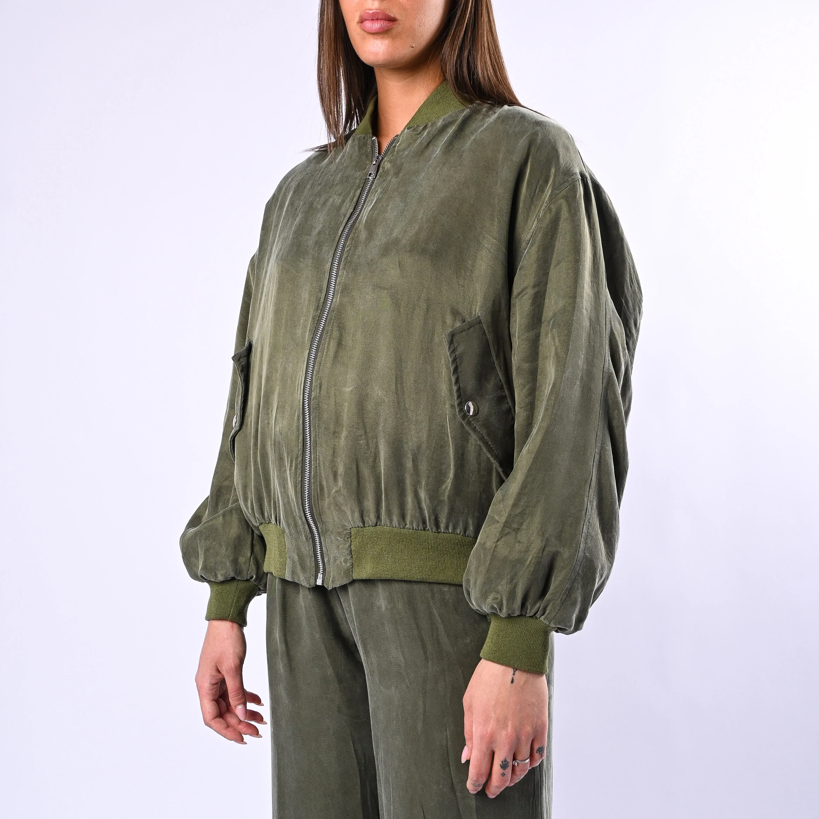 MOTEL - BOMBER OVER IN CUPRO DI LYOCELL ART.HS709 - MILITARE - Image 4