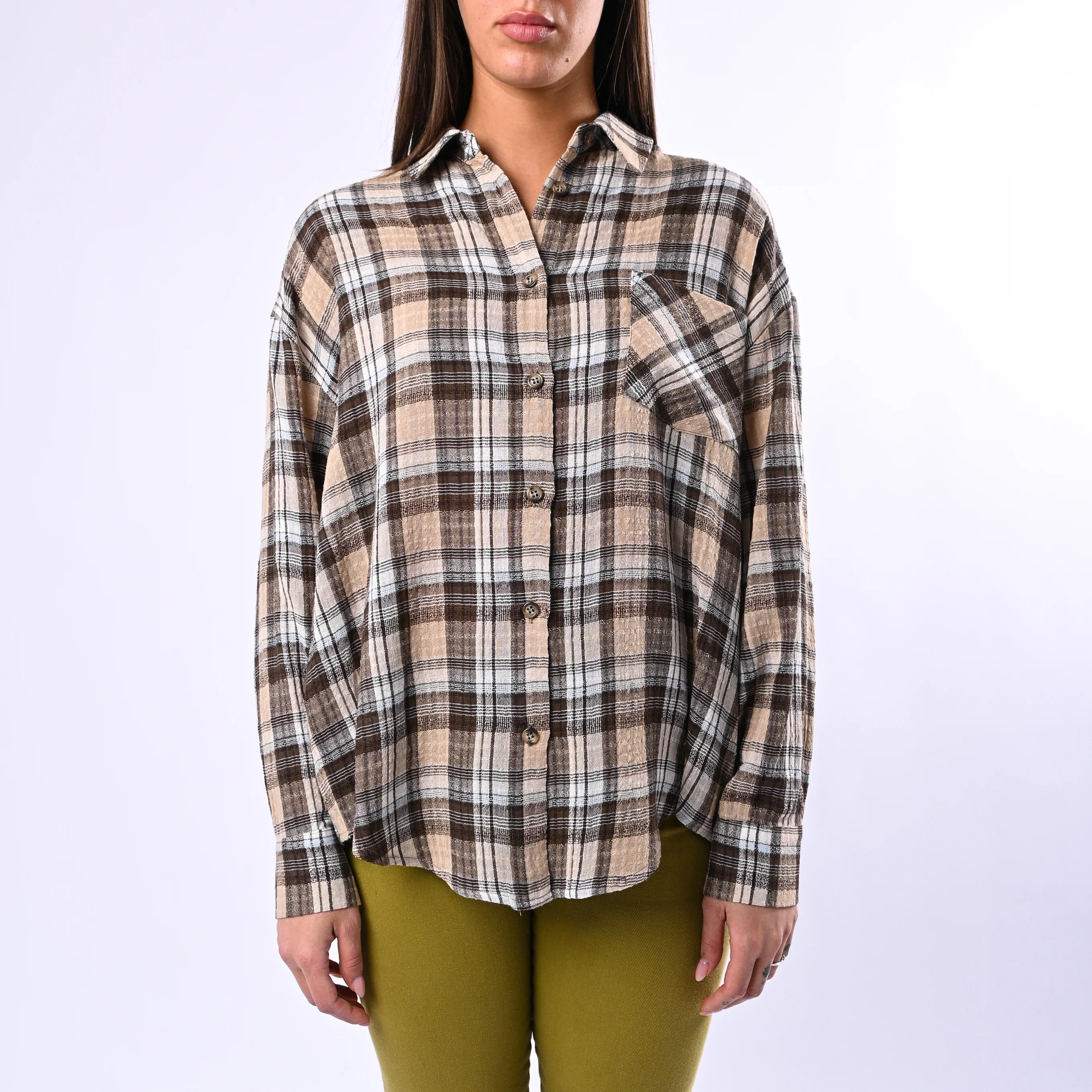 MOTEL - CAMICIA A QUADRI VISCOSA/COTONE ART.S26C3845 - MORO/BEIGE - Image 2